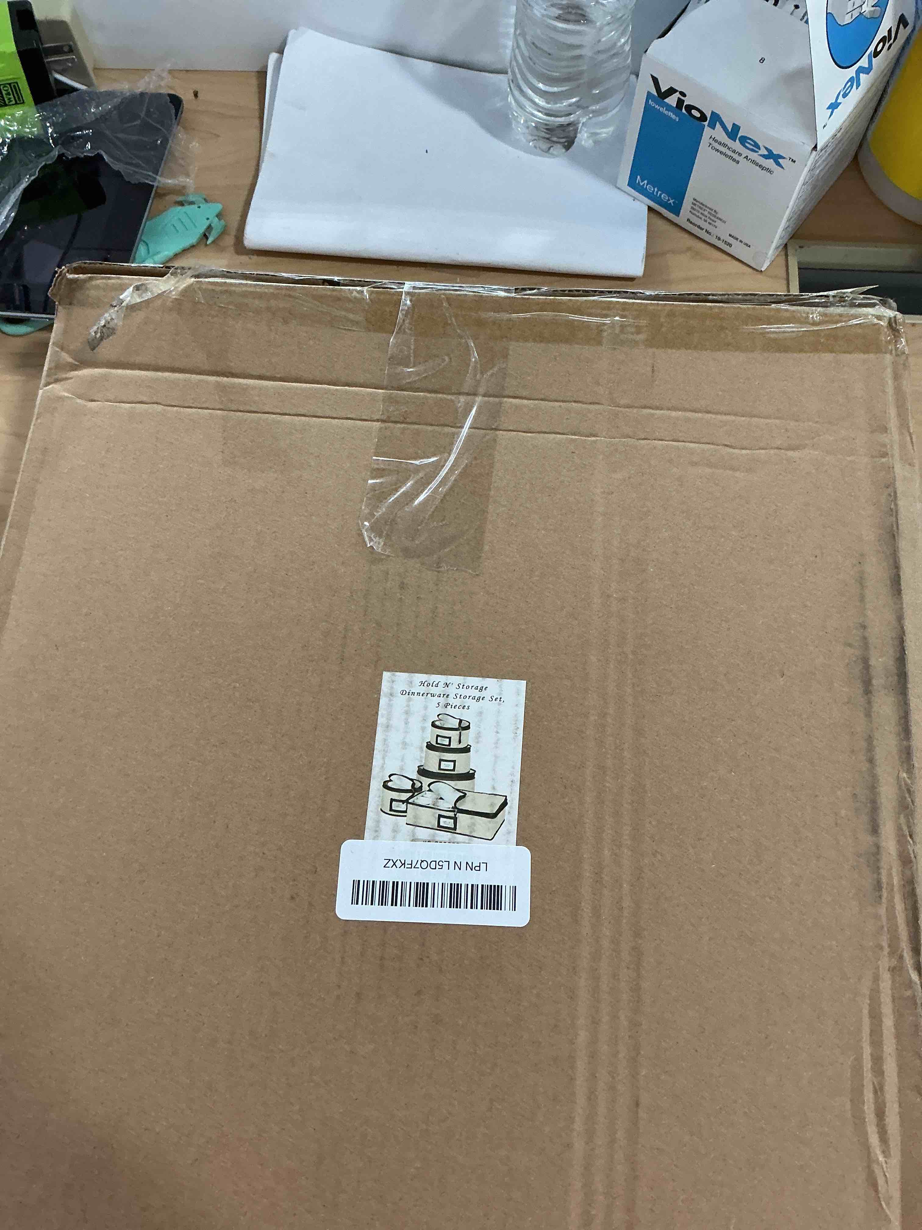 Condition photo showing New/Like New for China Storage Containers 5-Piece Set Moving Boxes for Dinnerware, Glasses, Plates, Mugs and Saucers Sturdy Quilted Microfiber Dish Organizer with Dividers for Seasonal Storage - Holds Set of 12 Beige 5 Piece Storage Set