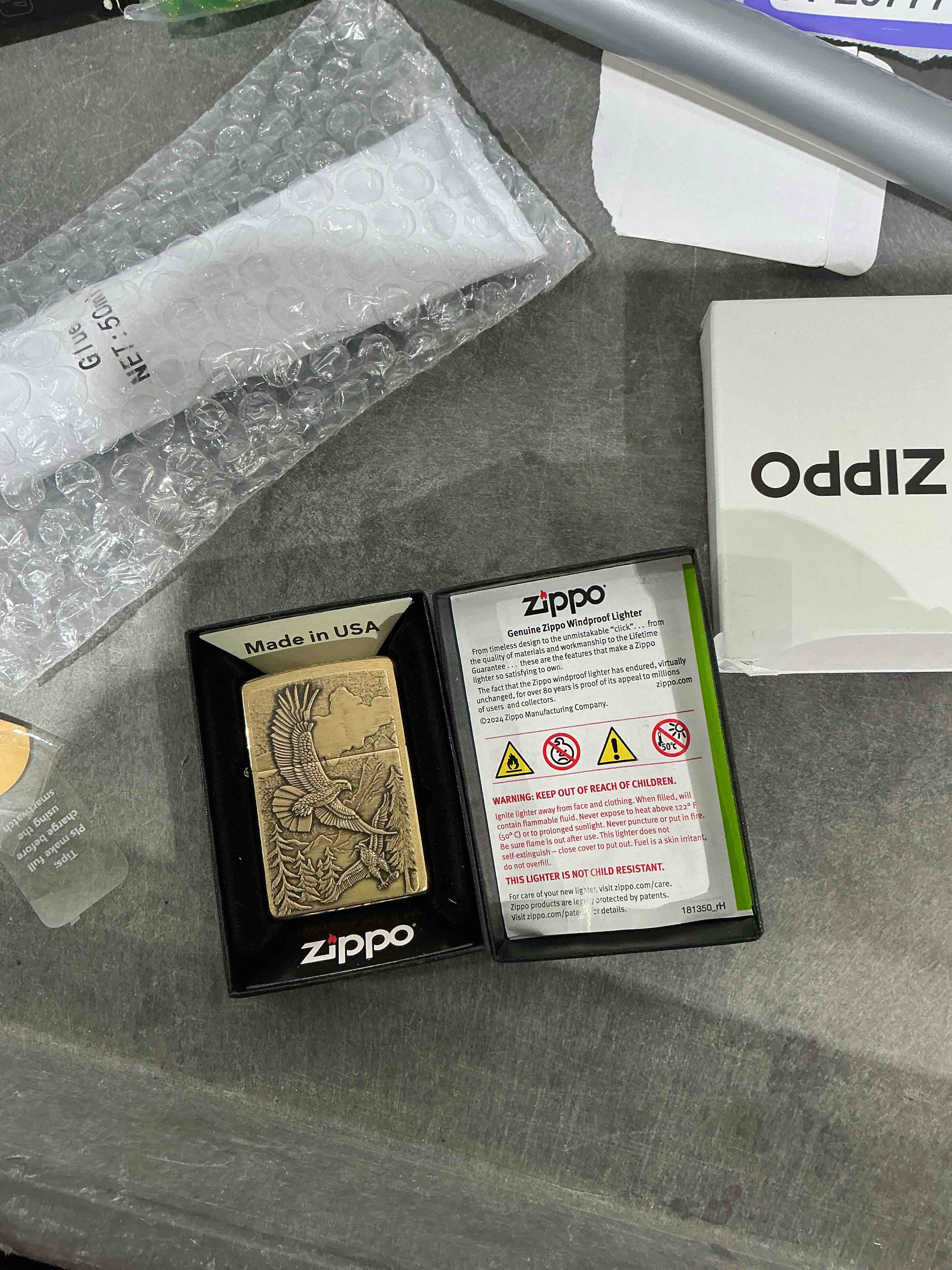 Condition photo showing New/Like New for Zippo Eagles Dare Pocket Lighter - Refillable Flip-Top Windproof Lighters - Fierce Soaring Eagle Patriotic Design Pocket Lighters - Luxury Metal Lighter Made in USA Brass