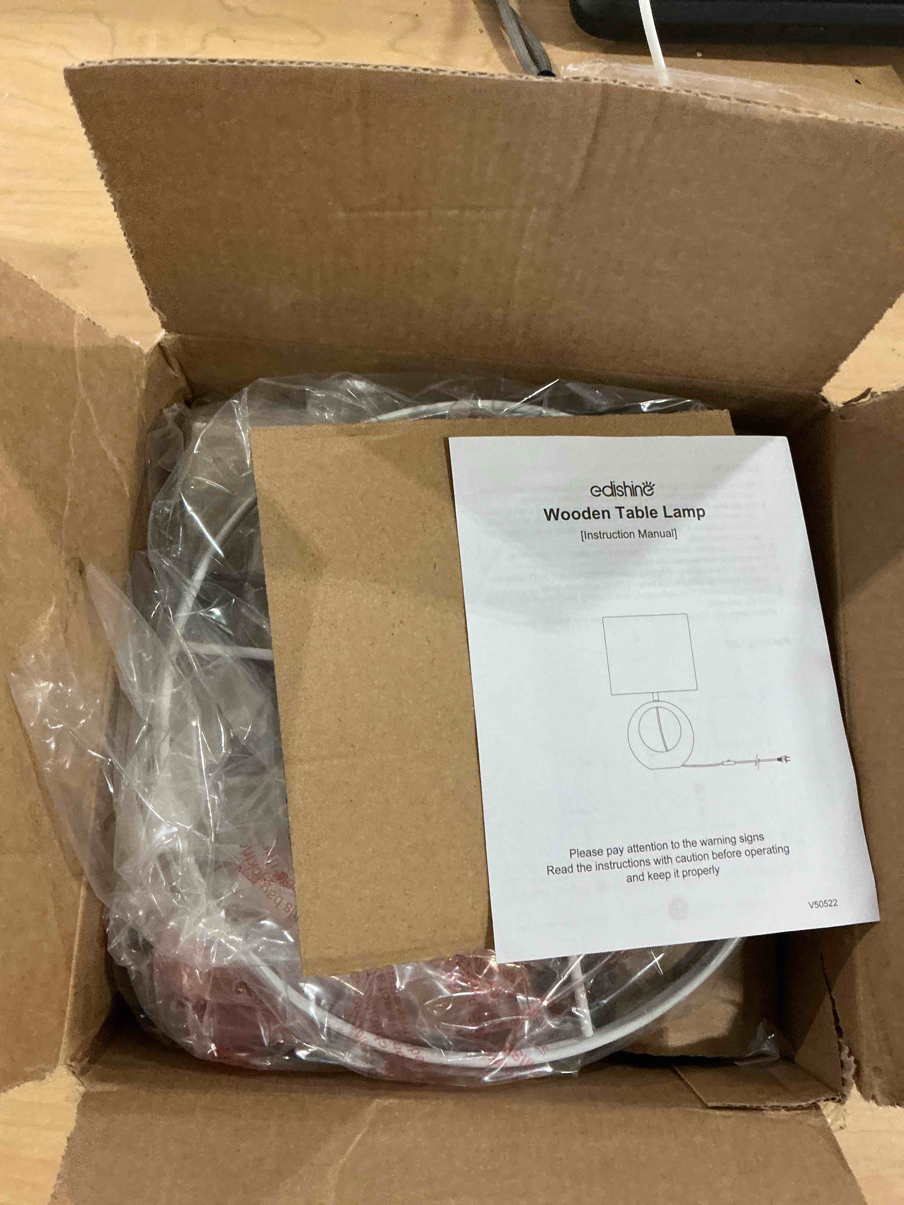 Condition photo showing Good Condition for EDISHINE 13.4" Small Table Lamp, Wood Nightstand Lamp with Beige Linen Lampshade & ON-Off Switch, E26 Base, Boho Bedside Lamp for Living Room, Bedroom, Dark Pearwood Mid Century