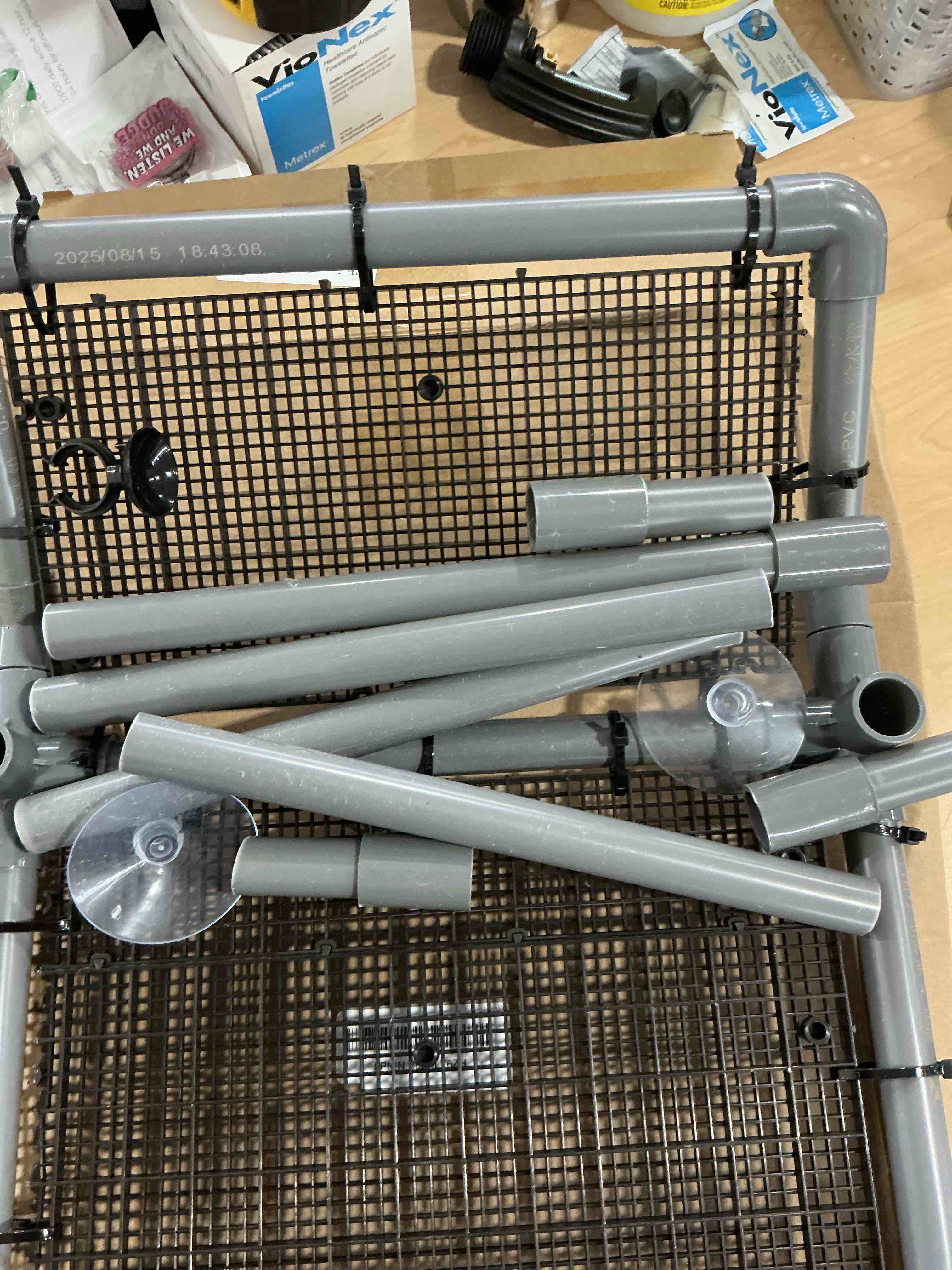 Condition photo showing As Is for Geelin 13" Wider Turtle Basking Platform, Extra Large Standing Turtle Basking Platform, DIY Resting Area for Aquarium Tank, PVC Pipes and Eggcrate Suction Cups