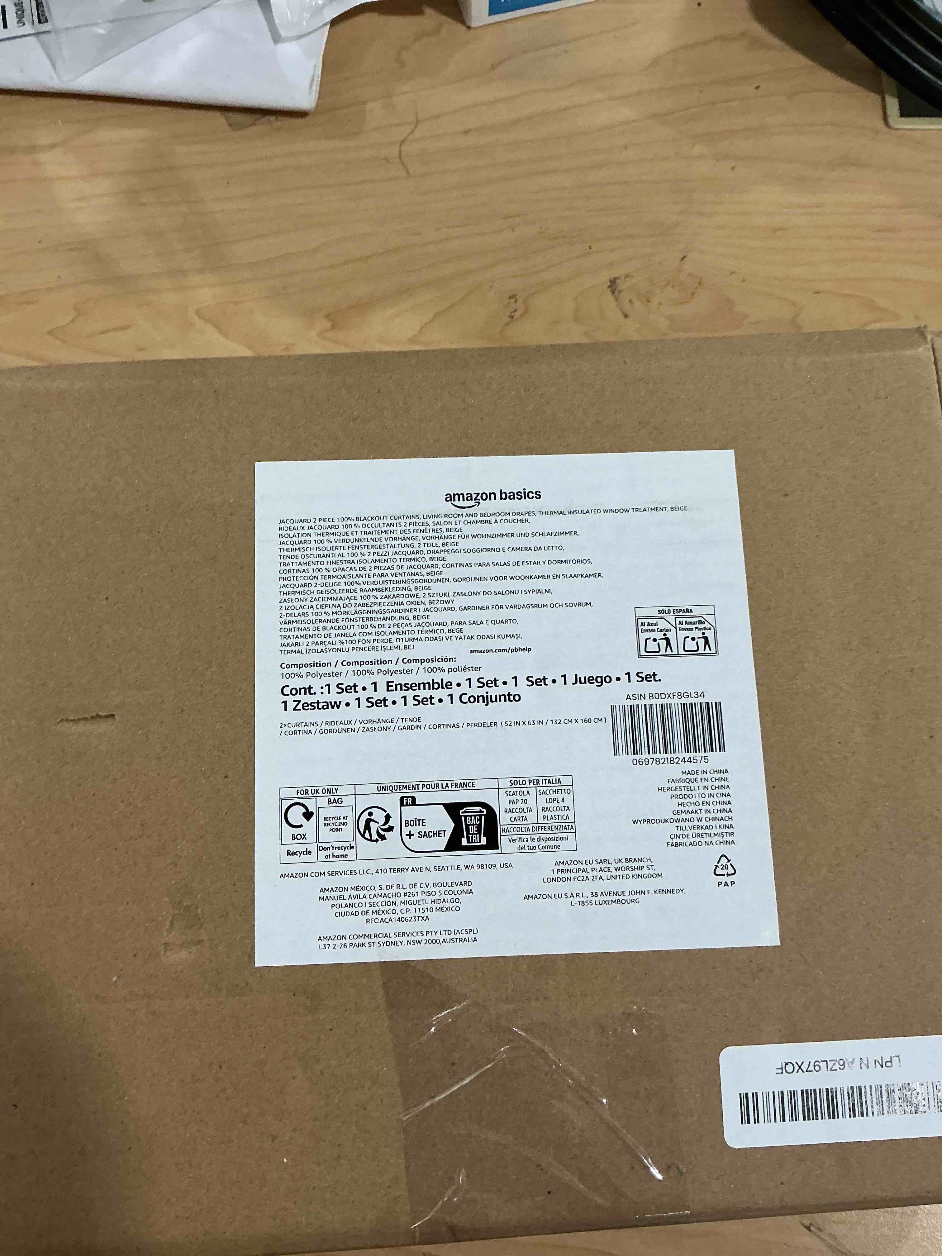 Condition photo showing New/Like New for Amazon Basics Jacquard 2-Piece 100% Blackout Curtains, Living Room and Bedroom Drapes, Thermal Insulated Window Treatment, 52"x63", Beige Beige 52"W x 63"L (Pack of 2)