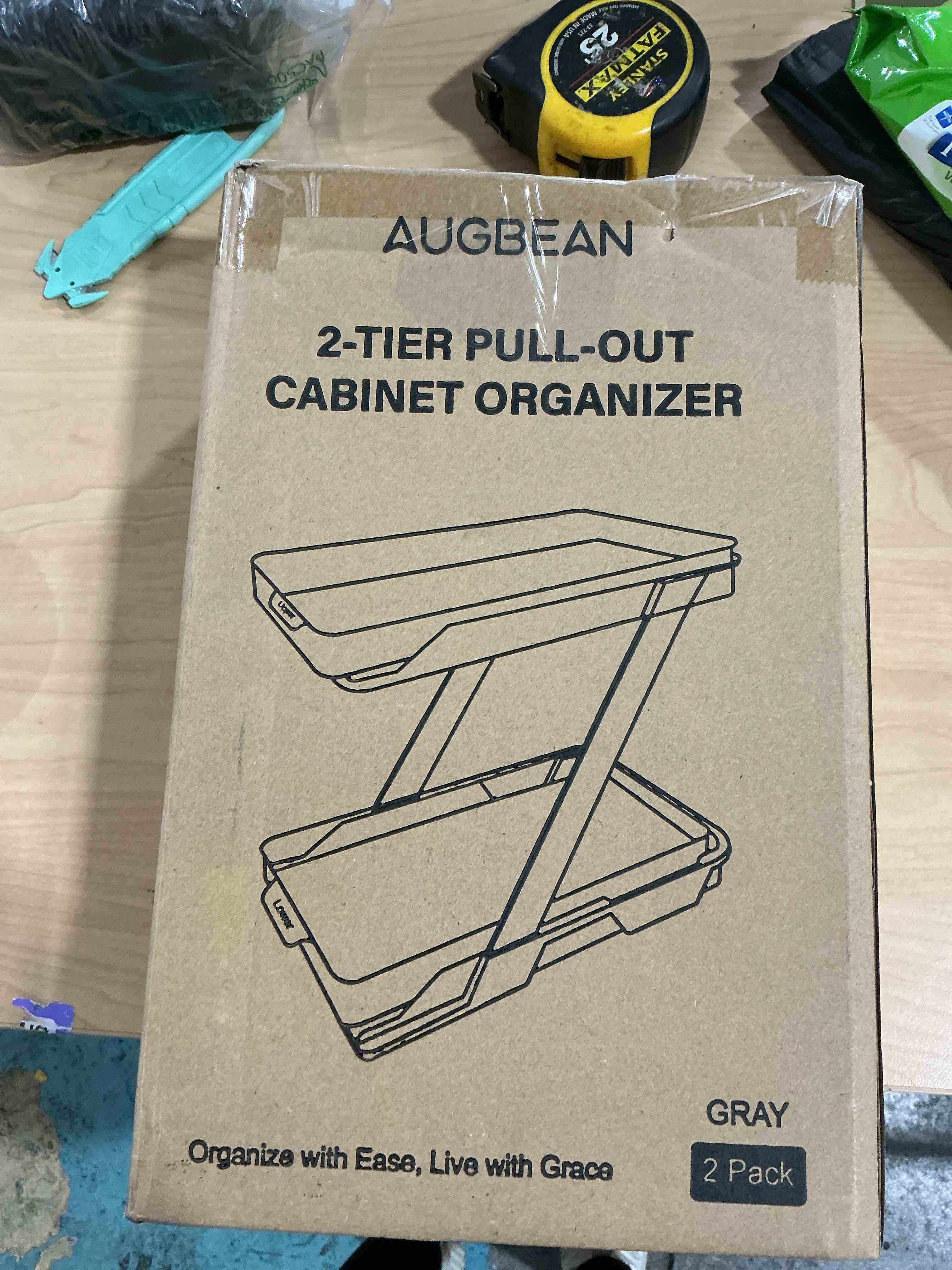 Condition photo showing New/Like New for 2 Pack Bathroom Organizers and Storage - Multi-Purpose,2-Tier Clear Pull Out Organization for Bathroom,Under Sink,Kitchen,Vanity,Countertop,Cabinet,Pantry & Medicine Cabinet,Grey 2set Grey