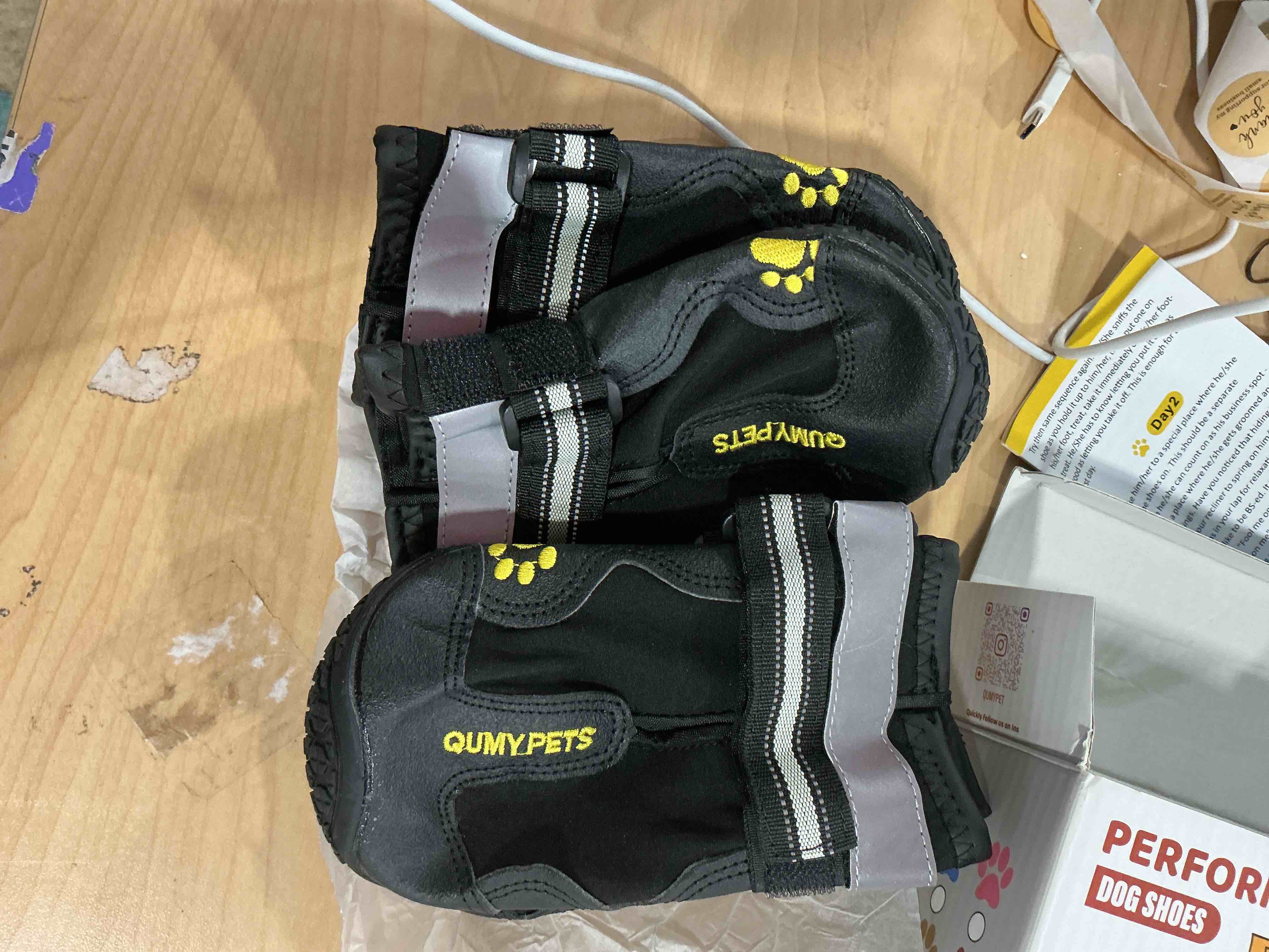 Condition photo showing New/Like New for QUMY Dog Shoes for Large Dogs, Medium Dog Boots & Paw Protectors for Winter Snowy Day, Summer Hot Pavement, Water-Resistant in Rainy Weather, Outdoor Walking, Indoor Hardfloors Skid-Resistant Sole Black Size 8: 3.0''x3.3"(W*L) (Pack of 4)