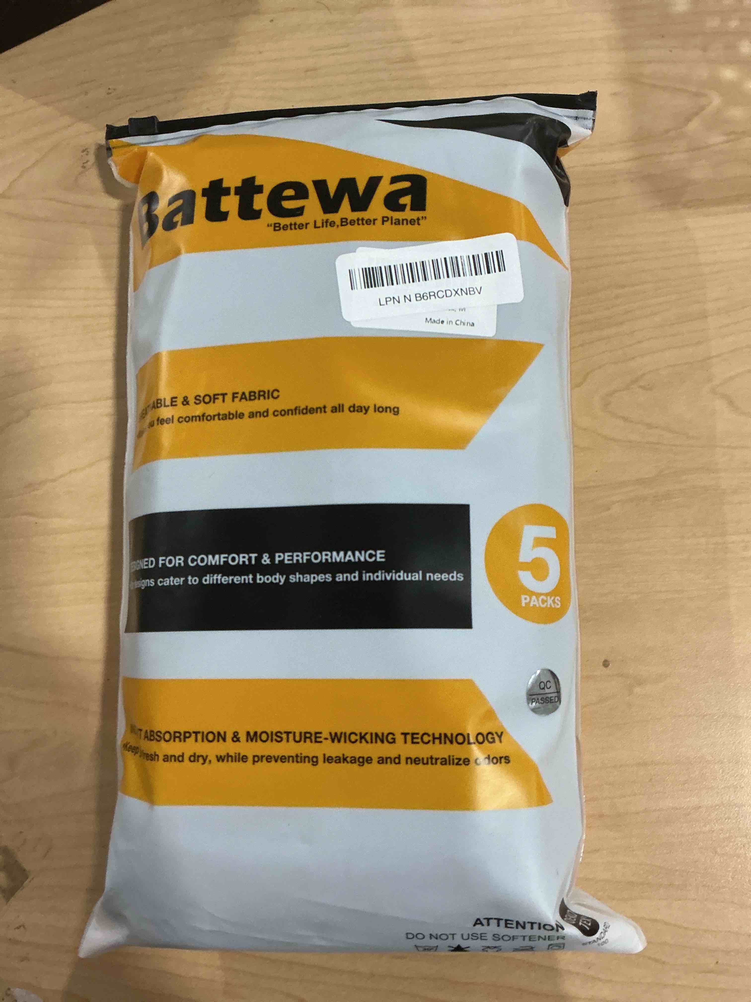 Condition photo showing New/Like New for BATTEWA Incontinence for Men Washable, Leak Proof Underwear Briefs,Wide Band Boxer Brief Front Absorbency Area for Bladder Leak 50ml(5 Pack,Medium,Black) Black 5 Medium