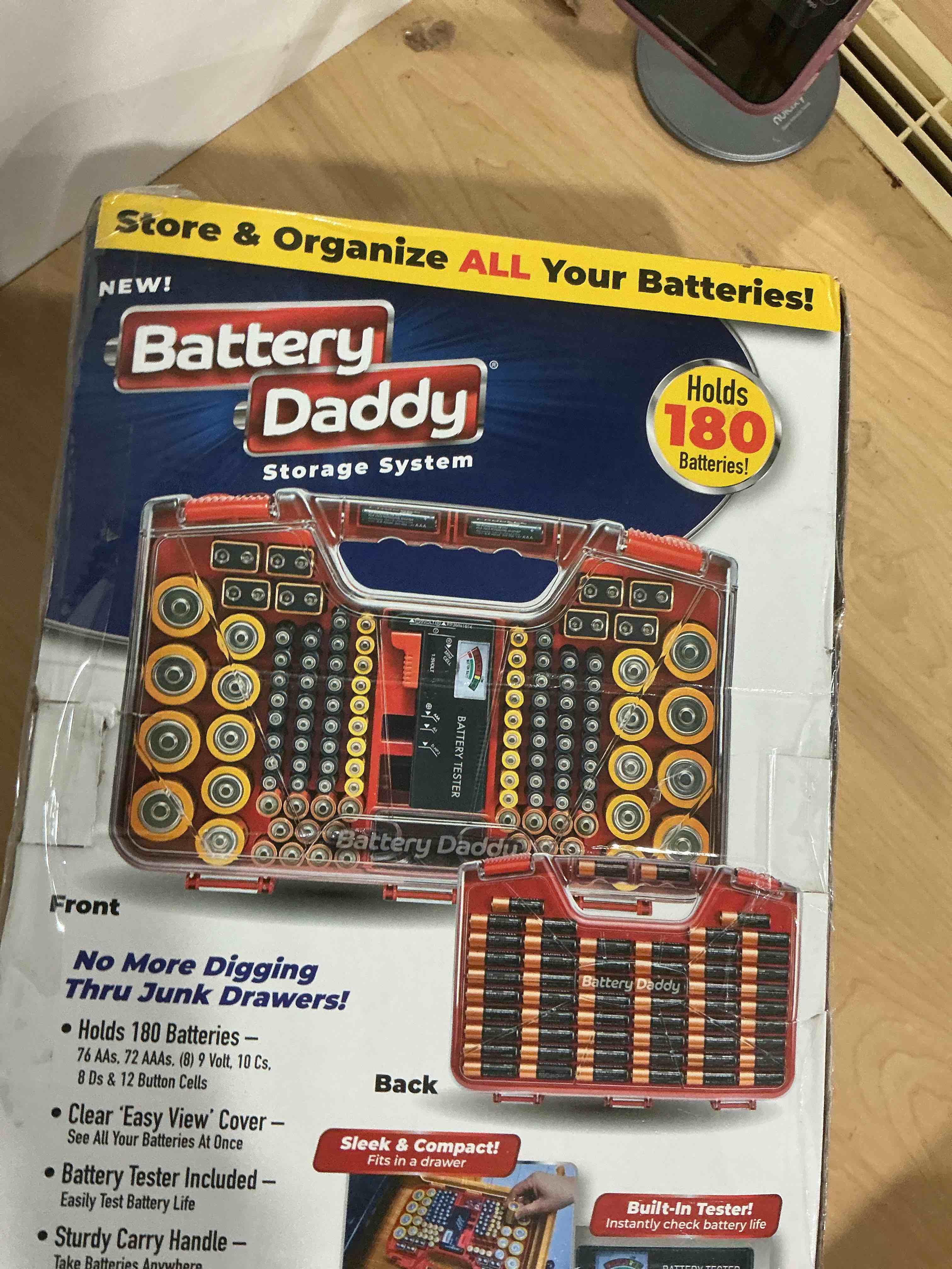 Condition photo showing Good Condition for Ontel Battery Daddy Storage & Organizer Case with Tester, Stores & Protects Up to 180 Batteries, Double-Sided, Durable Design with Clear Locking Lid, Secure Latches & Portable Carrying Handle - Red Red Original - 180 Batteries