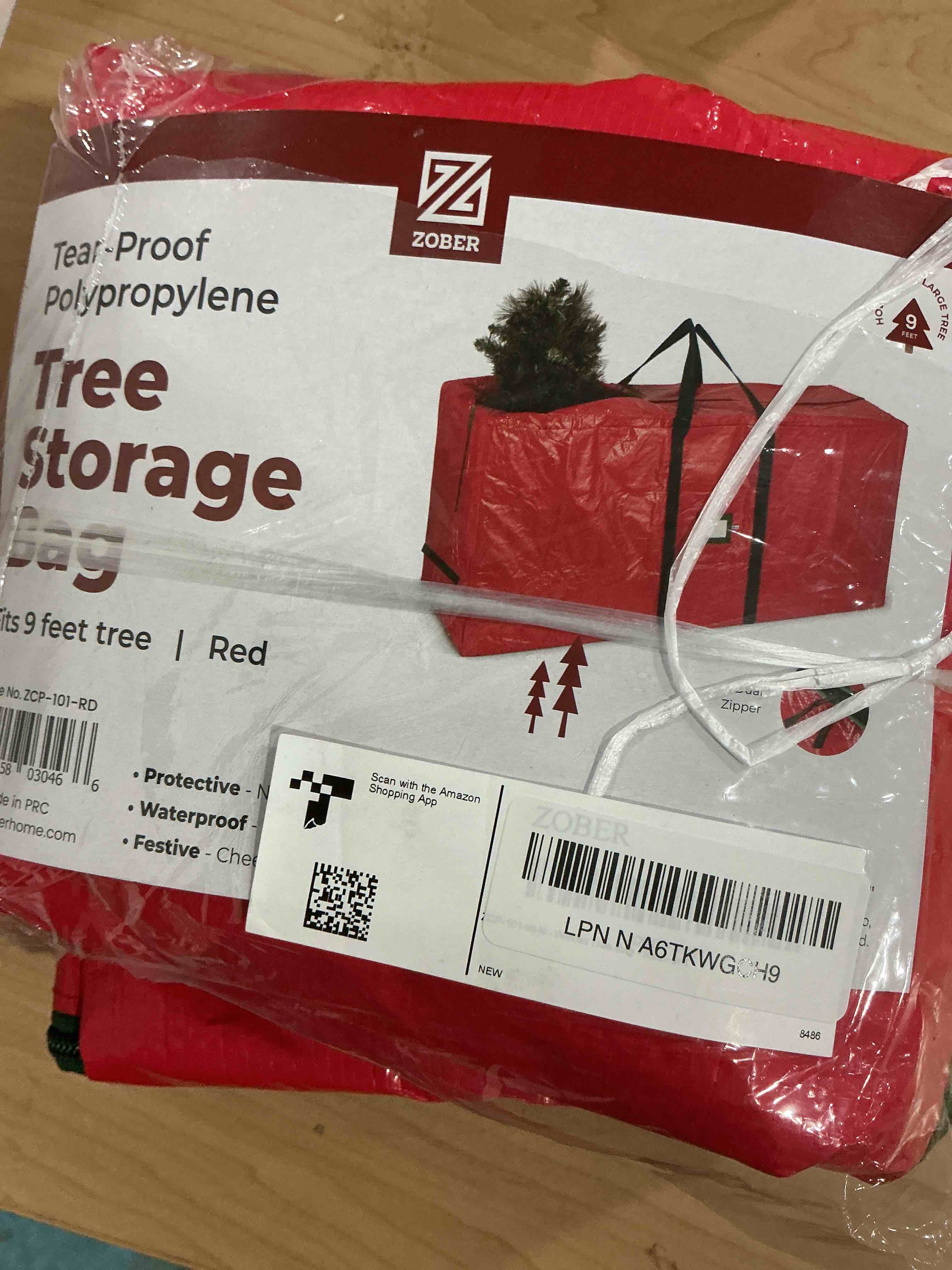 Condition photo showing Good Condition for Zober Large Christmas Tree Storage Bag - Fits 9 Ft Artificial Trees - Plastic, Waterproof Christmas Tree Bag For Storage Box For Xmas - Strong, Durable Handles - Label Card Slot - Red Red 9 ft