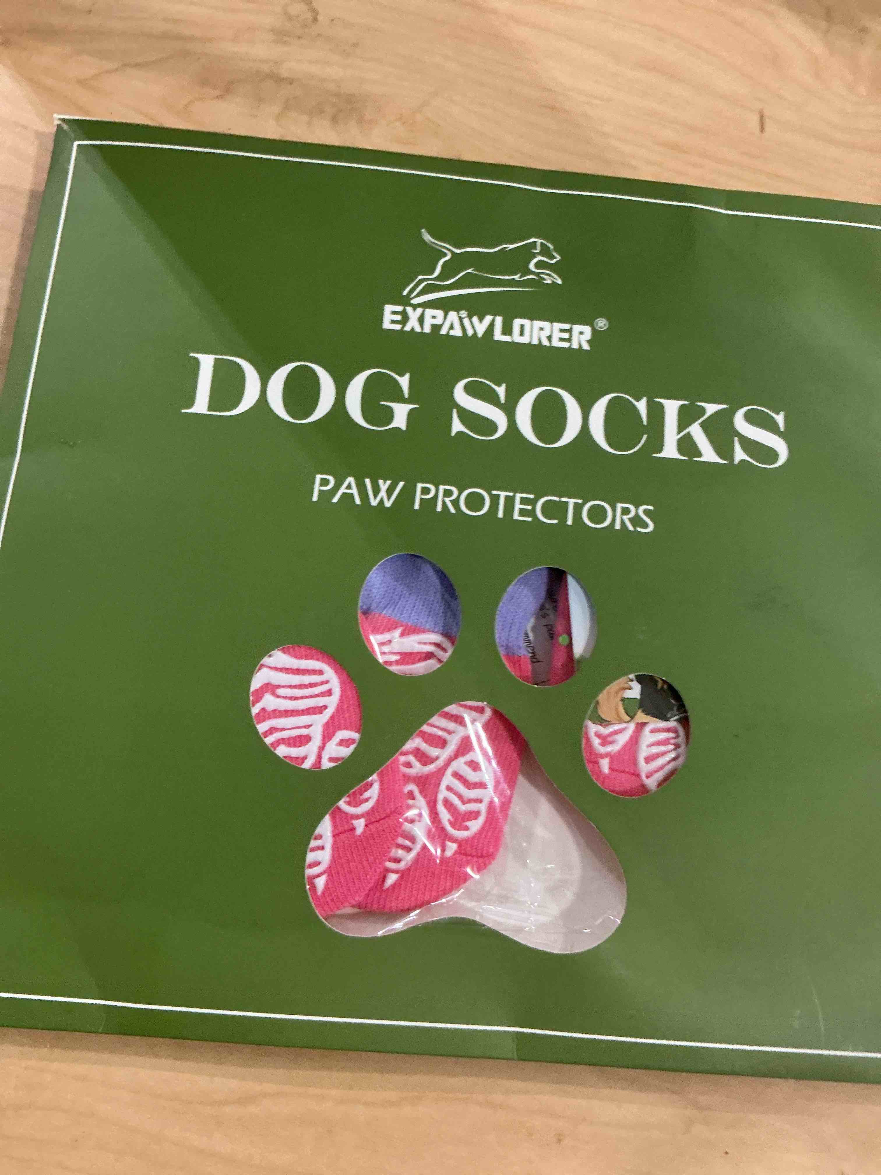 Condition photo showing Good Condition for EXPAWLORER Anti Slip Dog Socks to Prevent Licking Paws, Dog Shoes for Cold Winter, Dog Booties for Hardwood Floors, Dog Boots & Paw Protectors with Grippers for Small Medium Large Senior Dogs M Medium Pink Purple