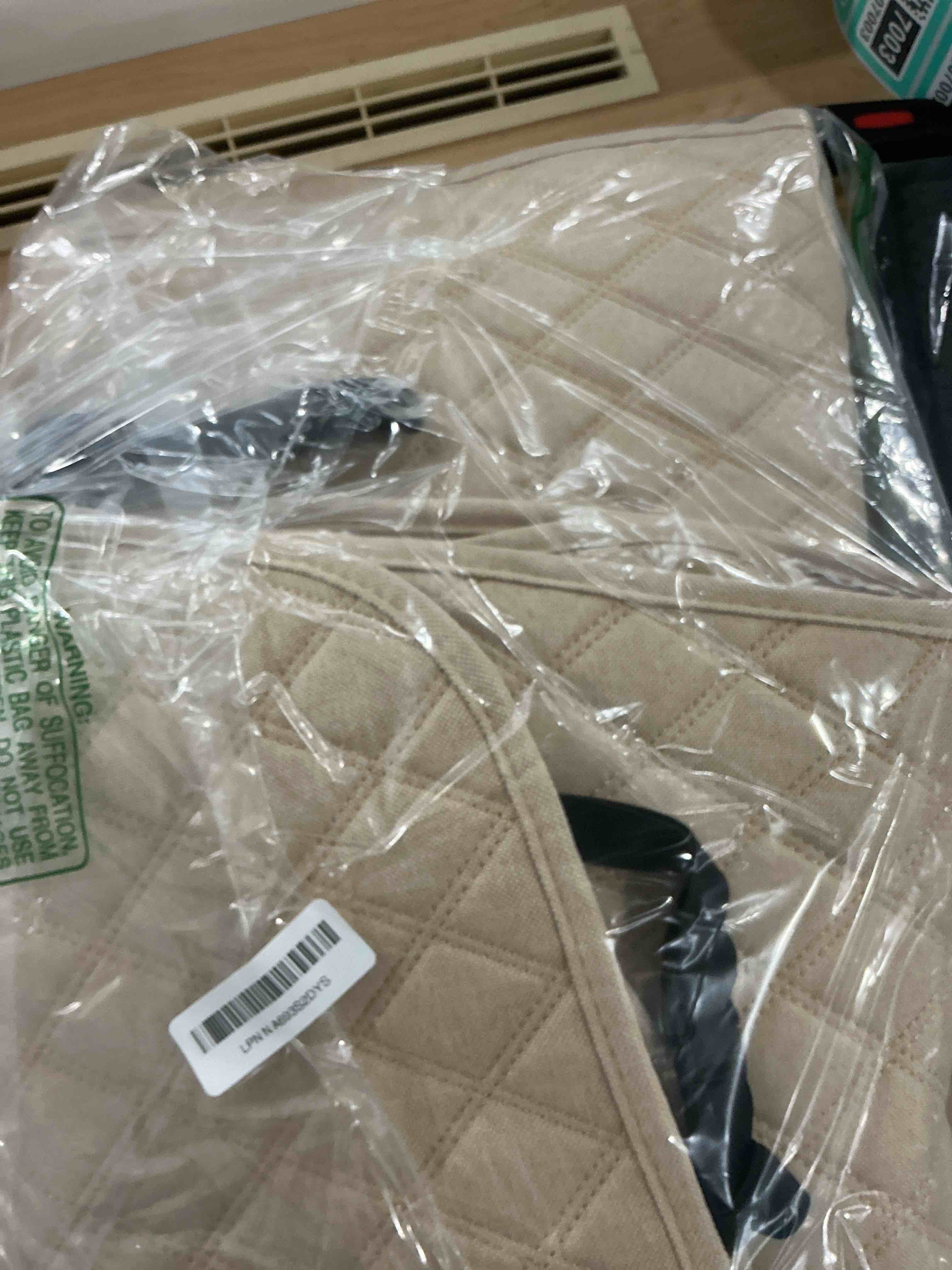 Condition photo showing Good Condition for 2PCS Linen Front Seat Covers for Cars Sideless Seat Covers Breathable Cloth Fabric Car Seat Protector Universal Fit Most Automotive, SUV, Trucks, Van(Beige) LINEN BEIGE