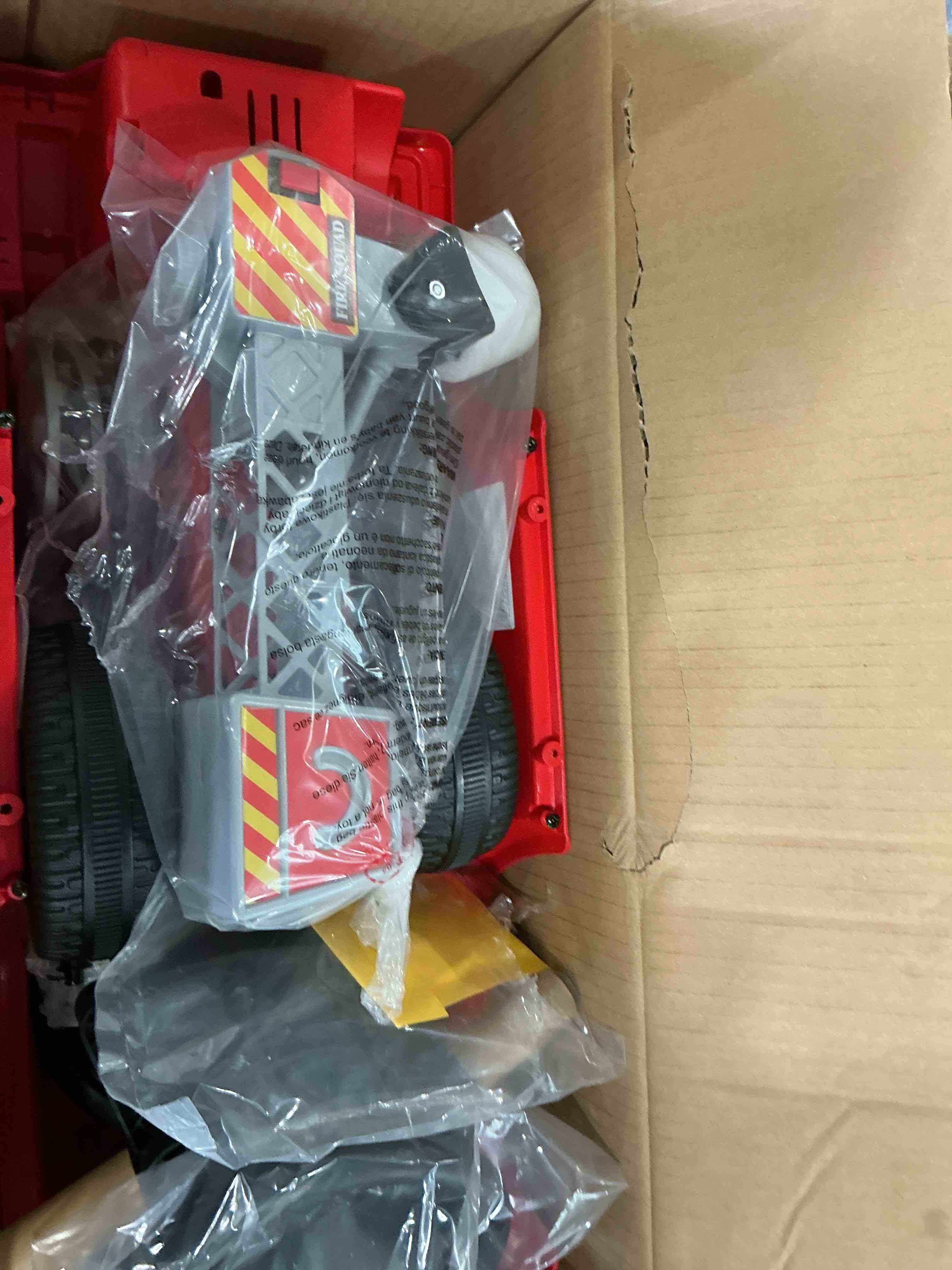 Condition photo showing New/Like New for 12v toddler firetruck truck toy ride on with accessories
