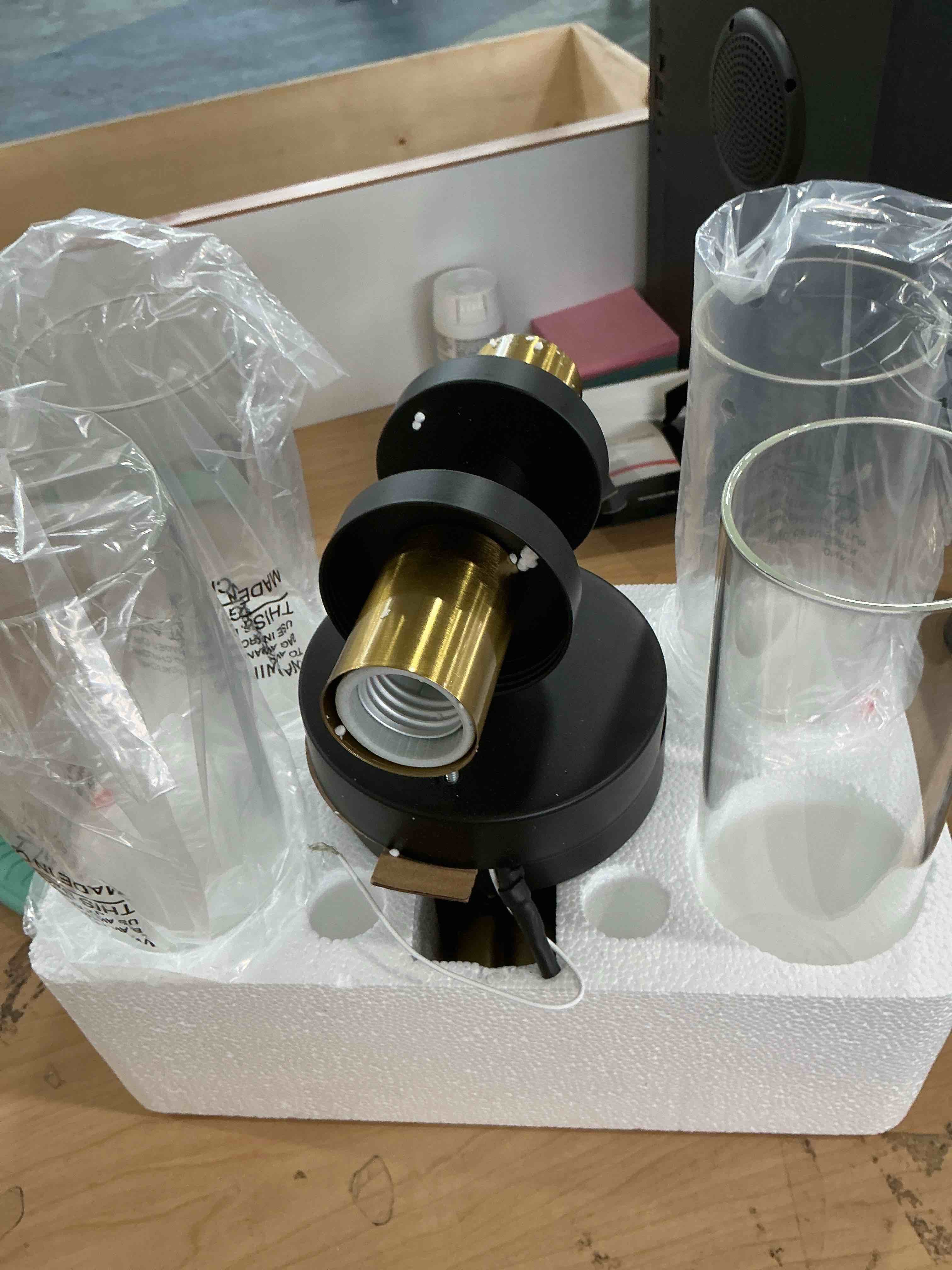 Condition photo showing New/Like New for wall sconces set of two, hardwired brass bathroom sconces wall lighting with clear glass, modern sconces wall decor set of 2 vanity light fixtures for bathroom mirror bedroom (bulbs not included) brass (hardwired) 22inch - 2pc
