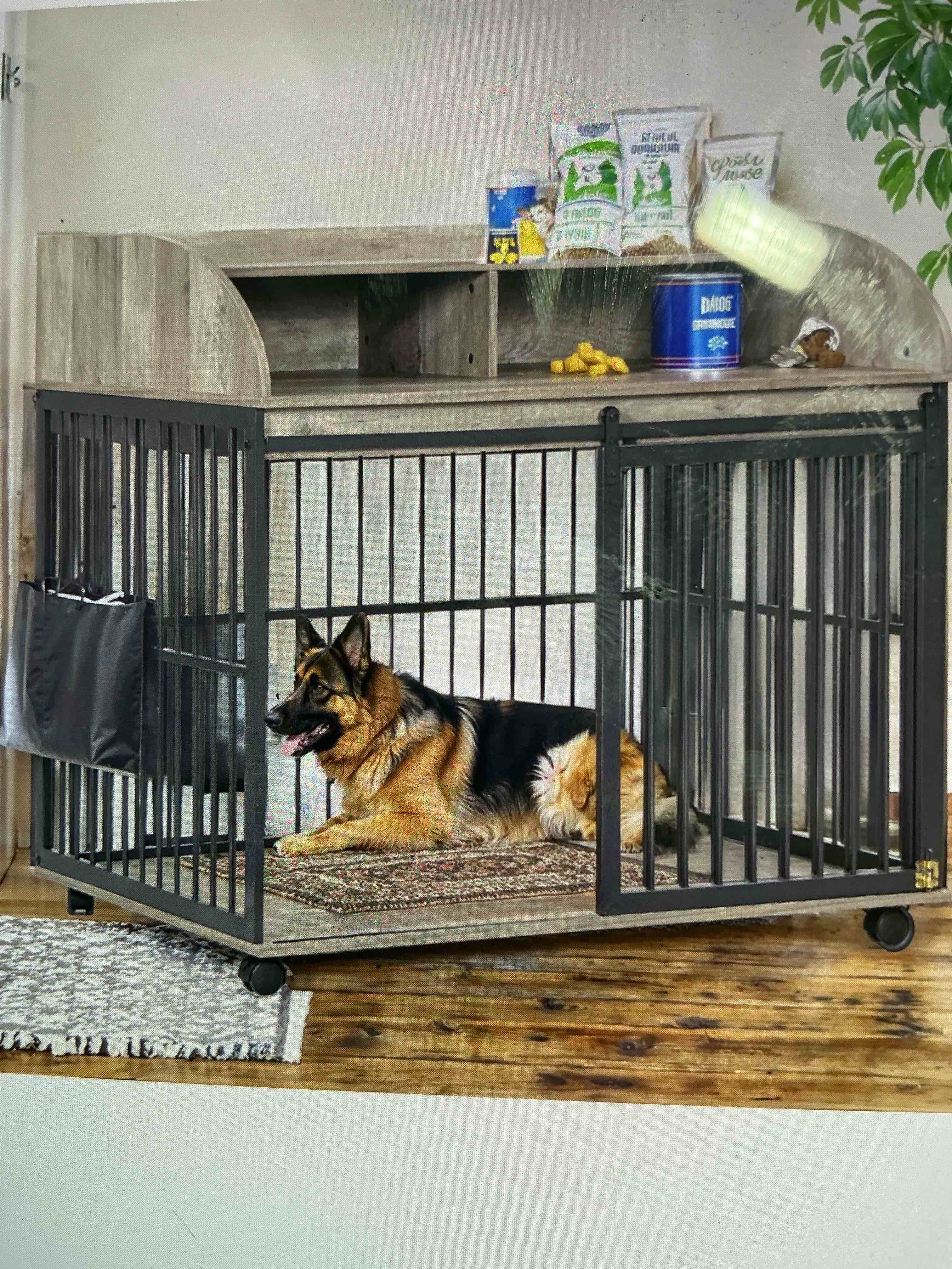 44 inch heavy duty dog crate with furniture, lockable wheels storage and sliding door medium to large dogs