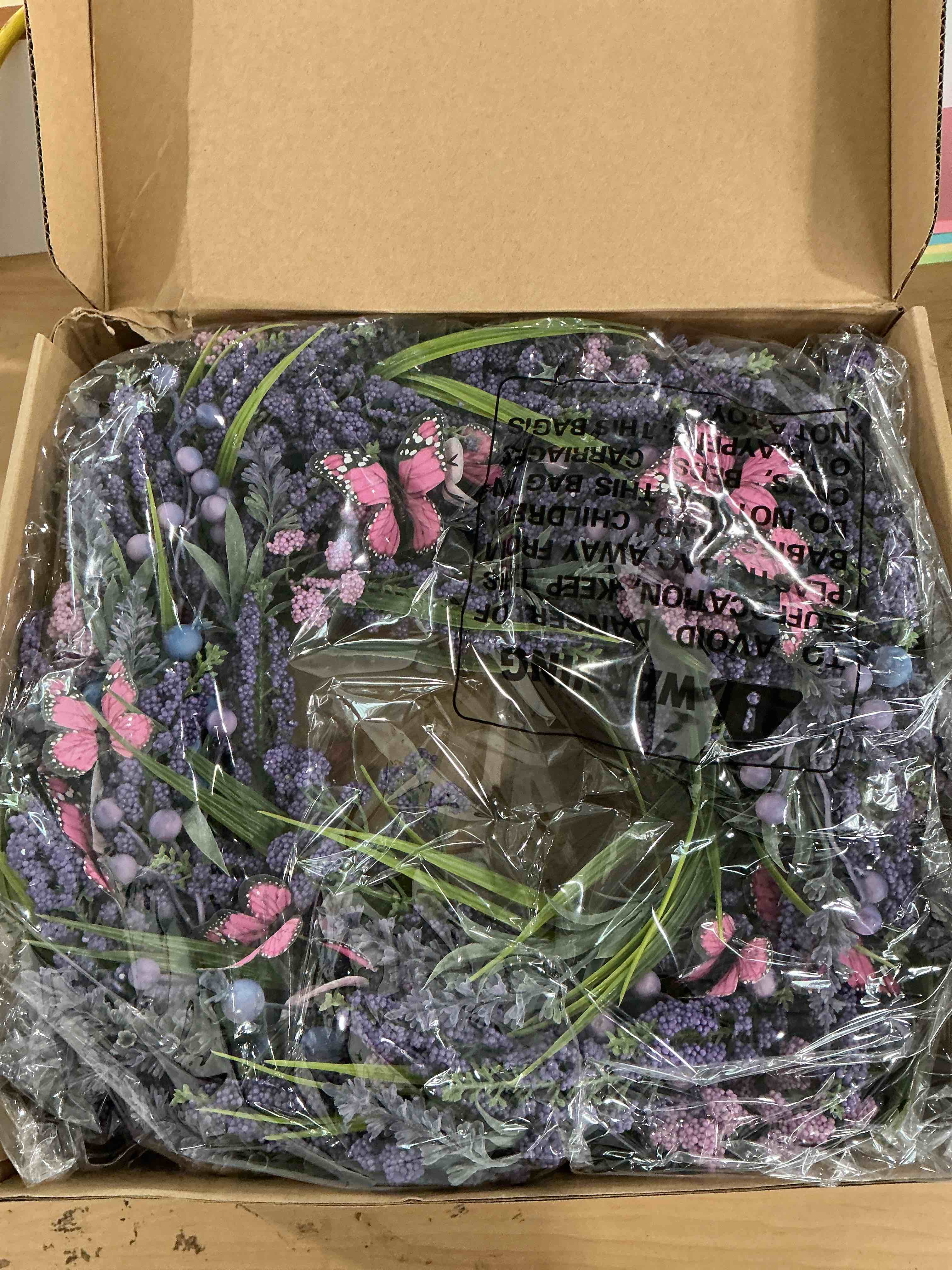 Condition photo showing New/Like New for lavender wreaths for front door 18 inch spring summer wreath with lavender,berries, butterflies,for year-round use indoors and outdoors as wall, door, window, party and wedding decorations