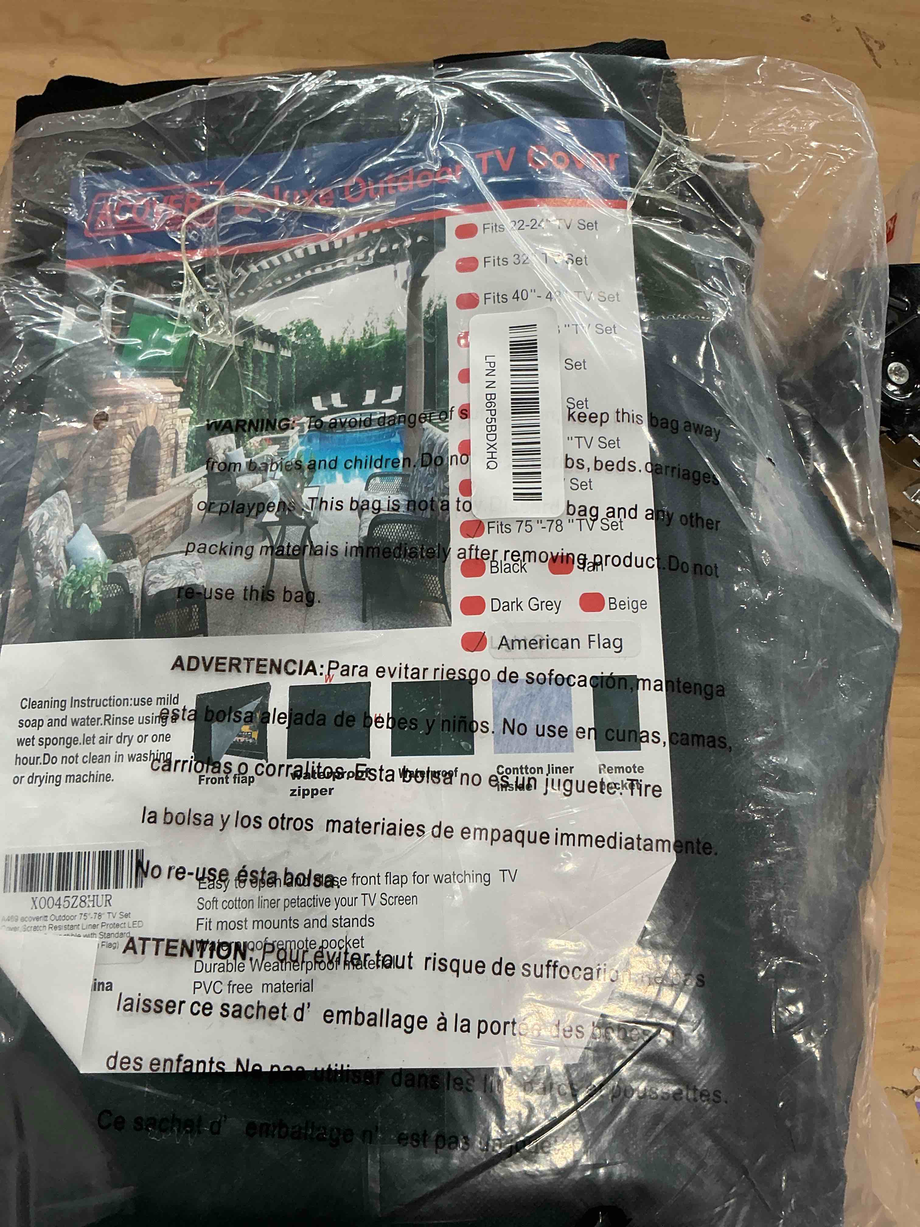 Condition photo showing New/Like New for outdoor 75"-78" tv set cover,scratch resistant liner protect led screen best-compatible with standard mounts and stands (american flag)