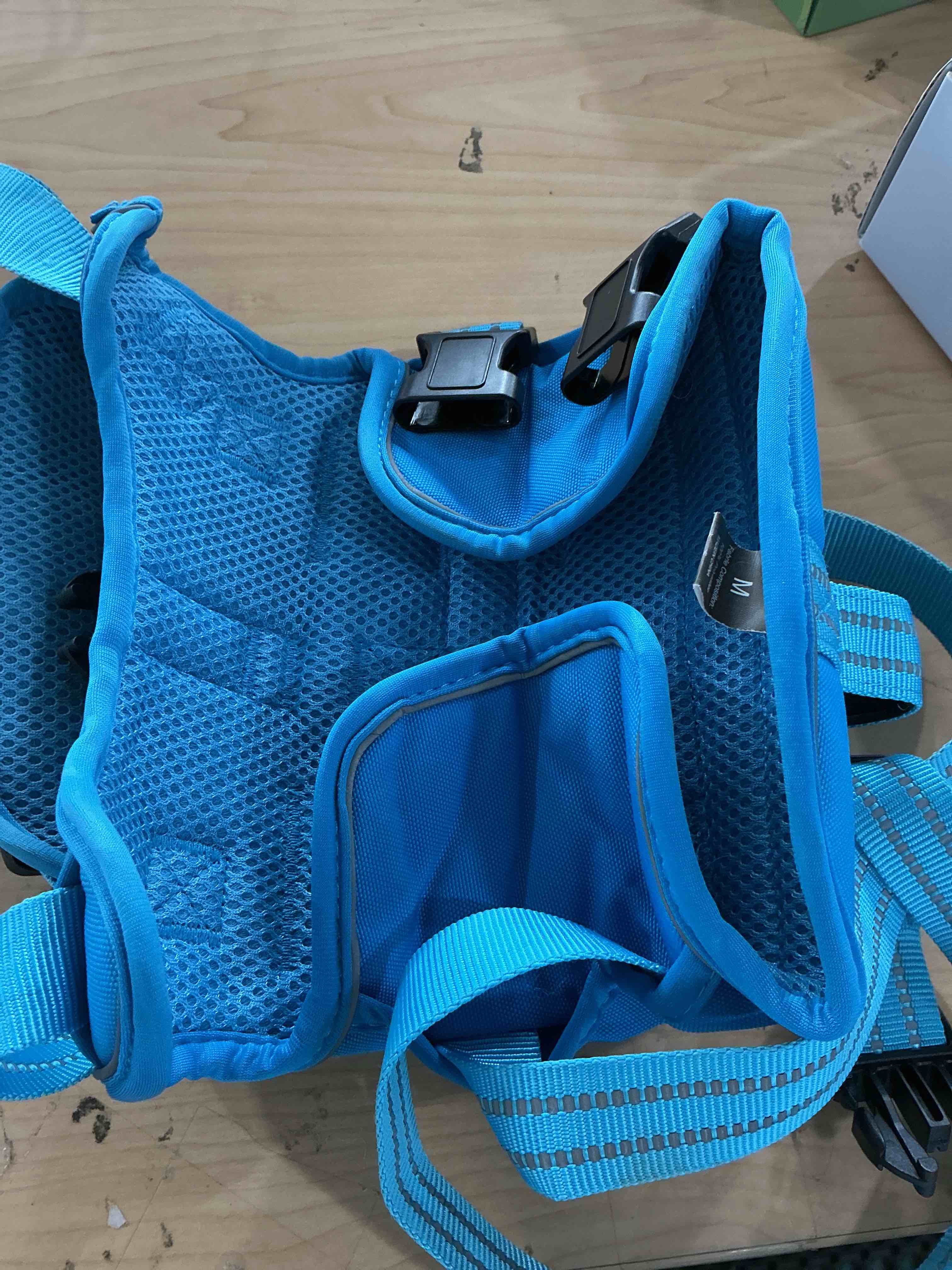 Condition photo showing New/Like New for tactical dog harness medium sized, heavy duty no pull dog harness with handle, easy on and off service dog vest with molle system, reflective pet vest for walking hiking training m(neck:17-23",chest:22-32"),35-50 lbs blue