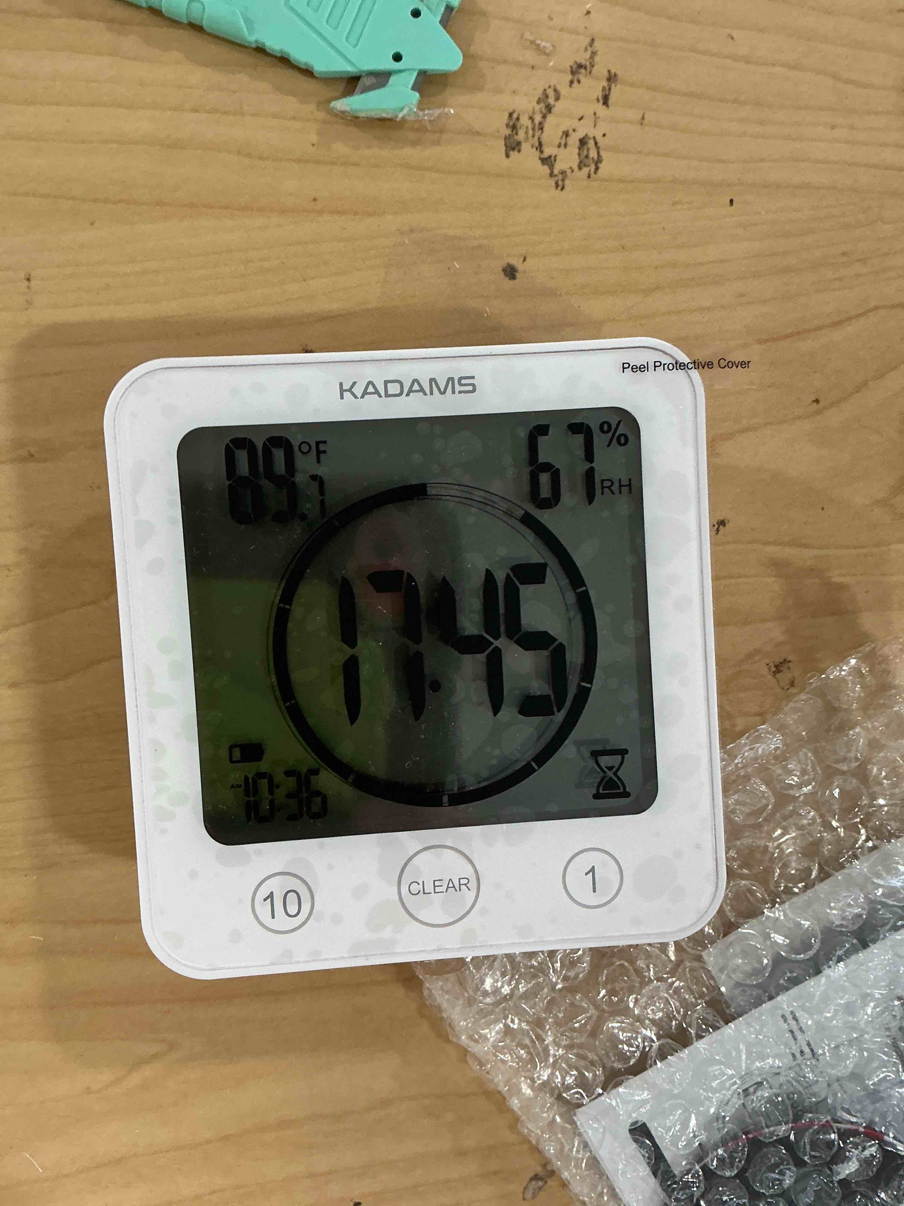 Condition photo showing Good Condition for kadams shower clock waterproof bathroom timer – digital wall clock with countdown, magnetic kitchen clock with temperature & humidity, suction cup for kids shower spa sauna cook bath, white