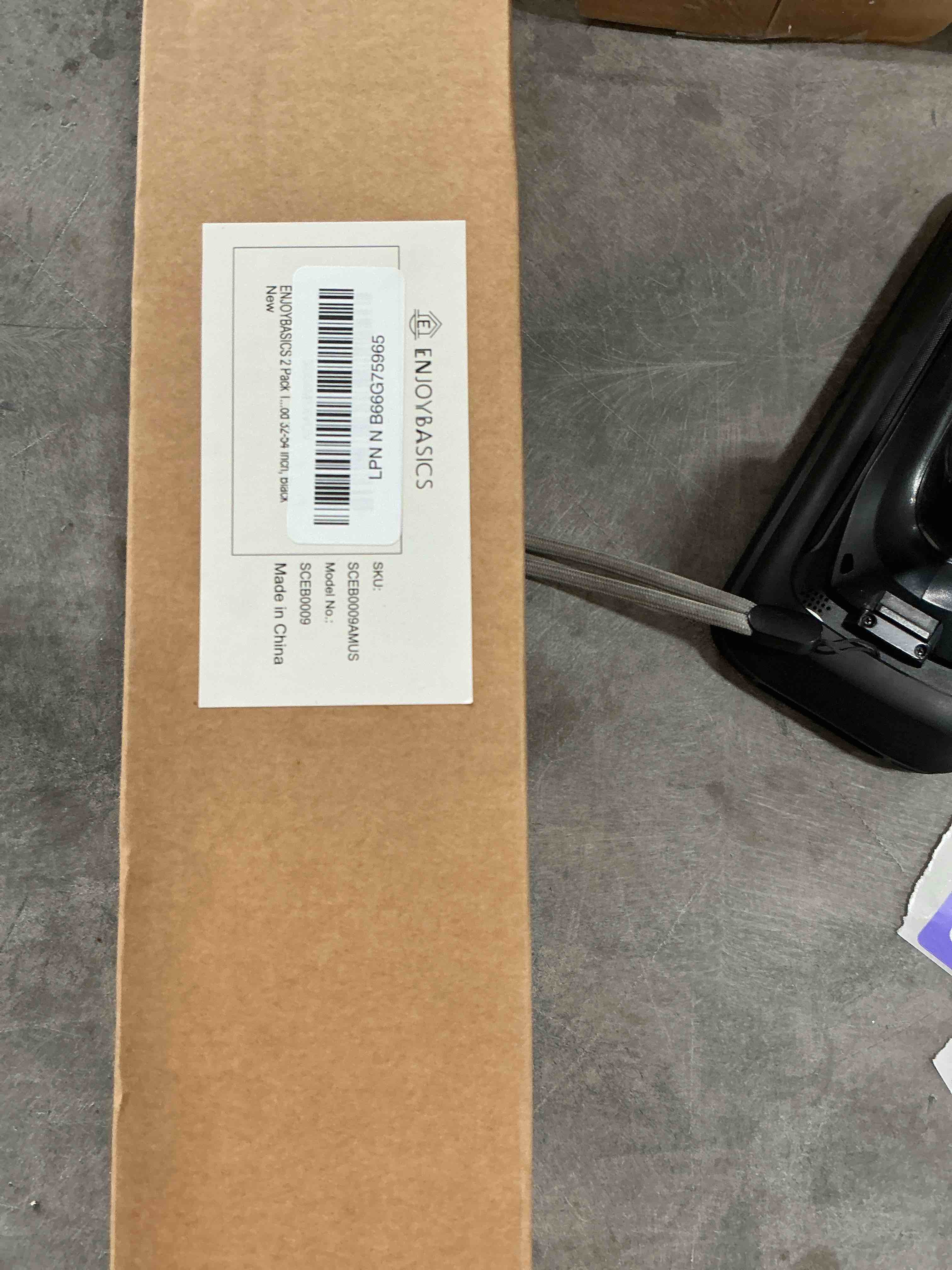 Condition photo showing New/Like New for enjoybasics 2 pack adjustable spring tension curtain rods 32 to 54 inches, stainless steel matte black shower rod no drilling for window, bathroom, closet, room divider, 7/8" diameter black 32-54"