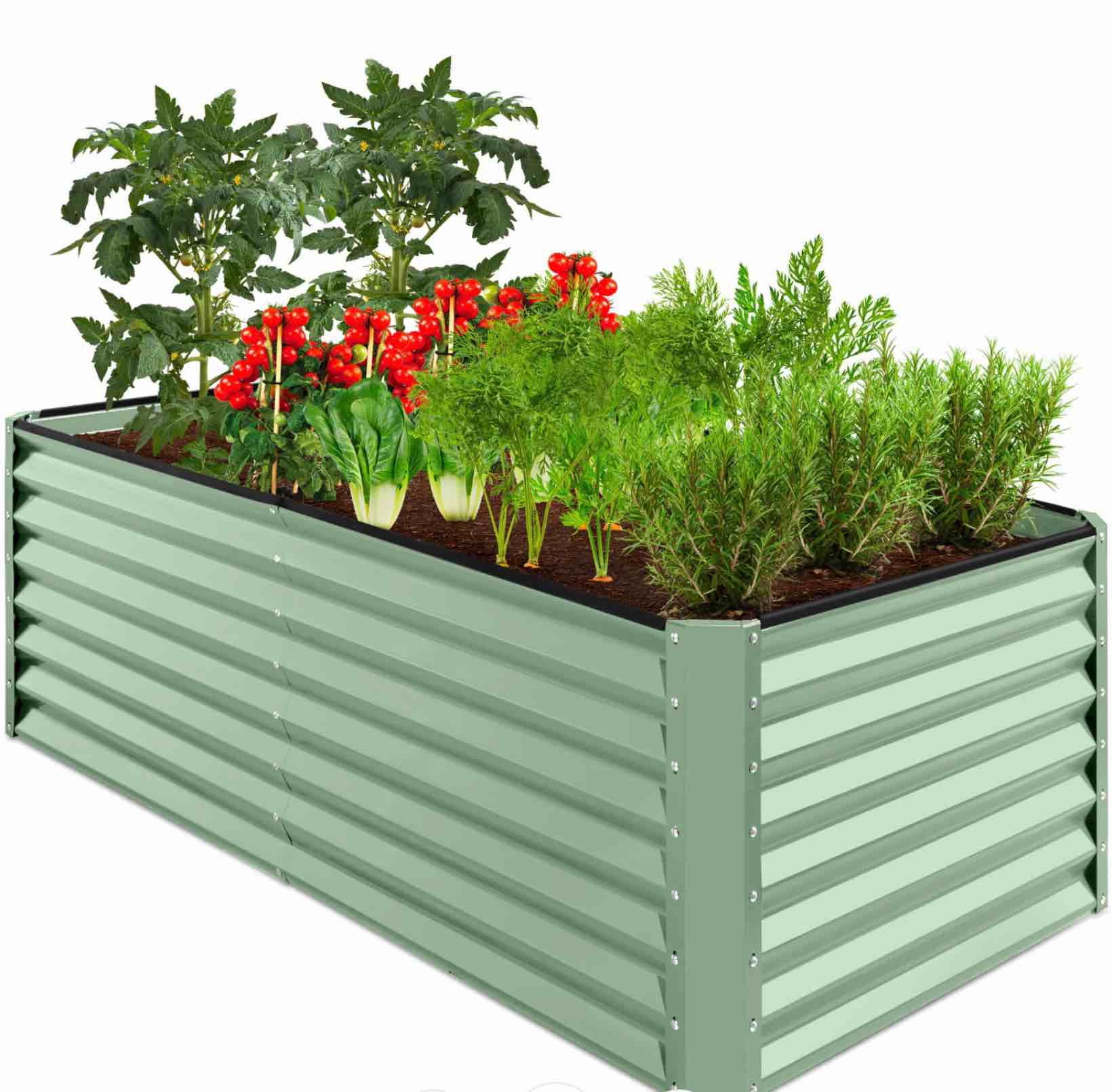 outdoor metal raised garden bed for vegetables, flowers, herbs - 6x3x2ft (sage green)