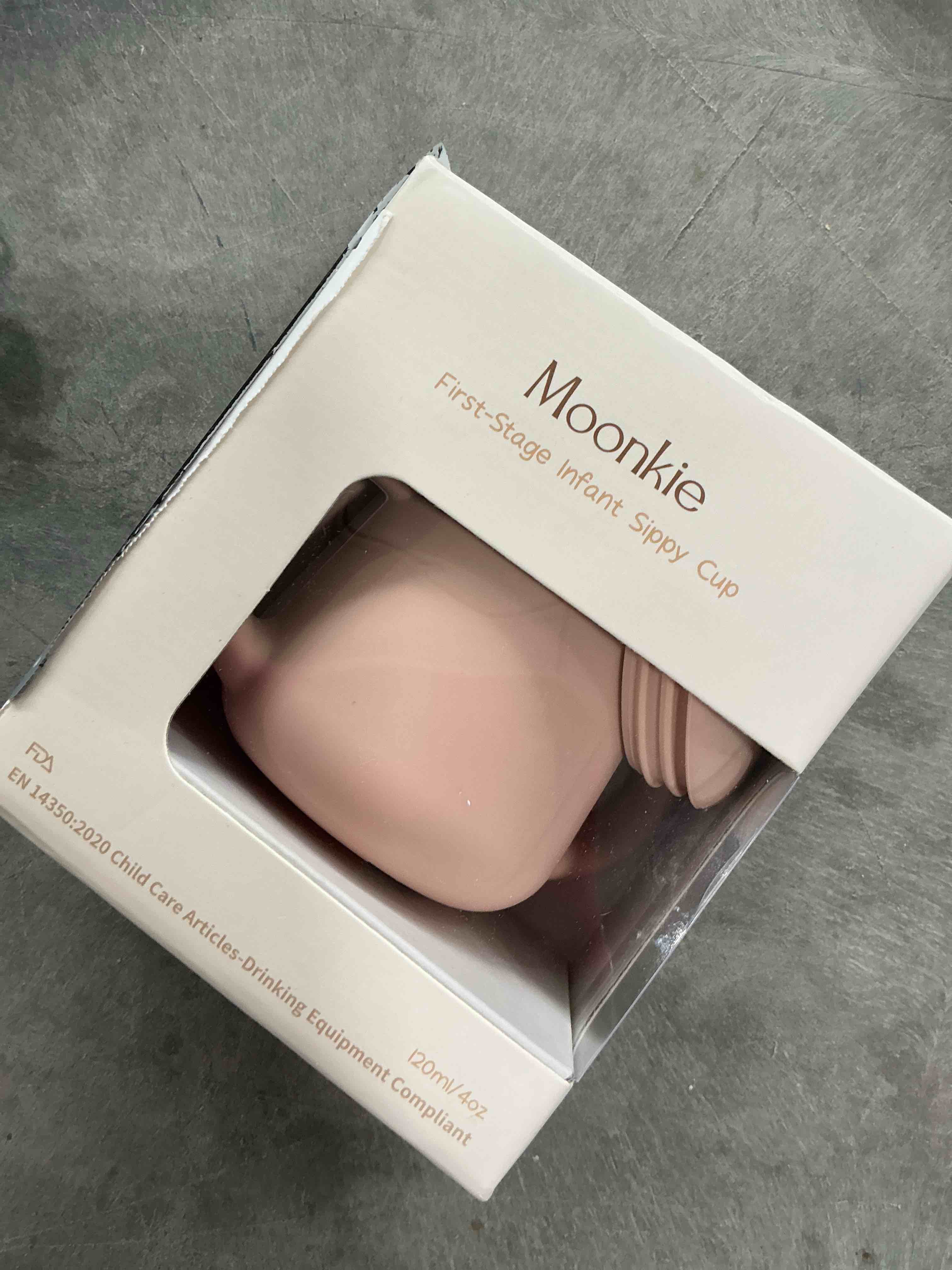 Condition photo showing New/Like New for moonkie silicone baby sippy cups | 3 stages training cup straw cup for infants toddlers and kid | 4 oz 1pack blush