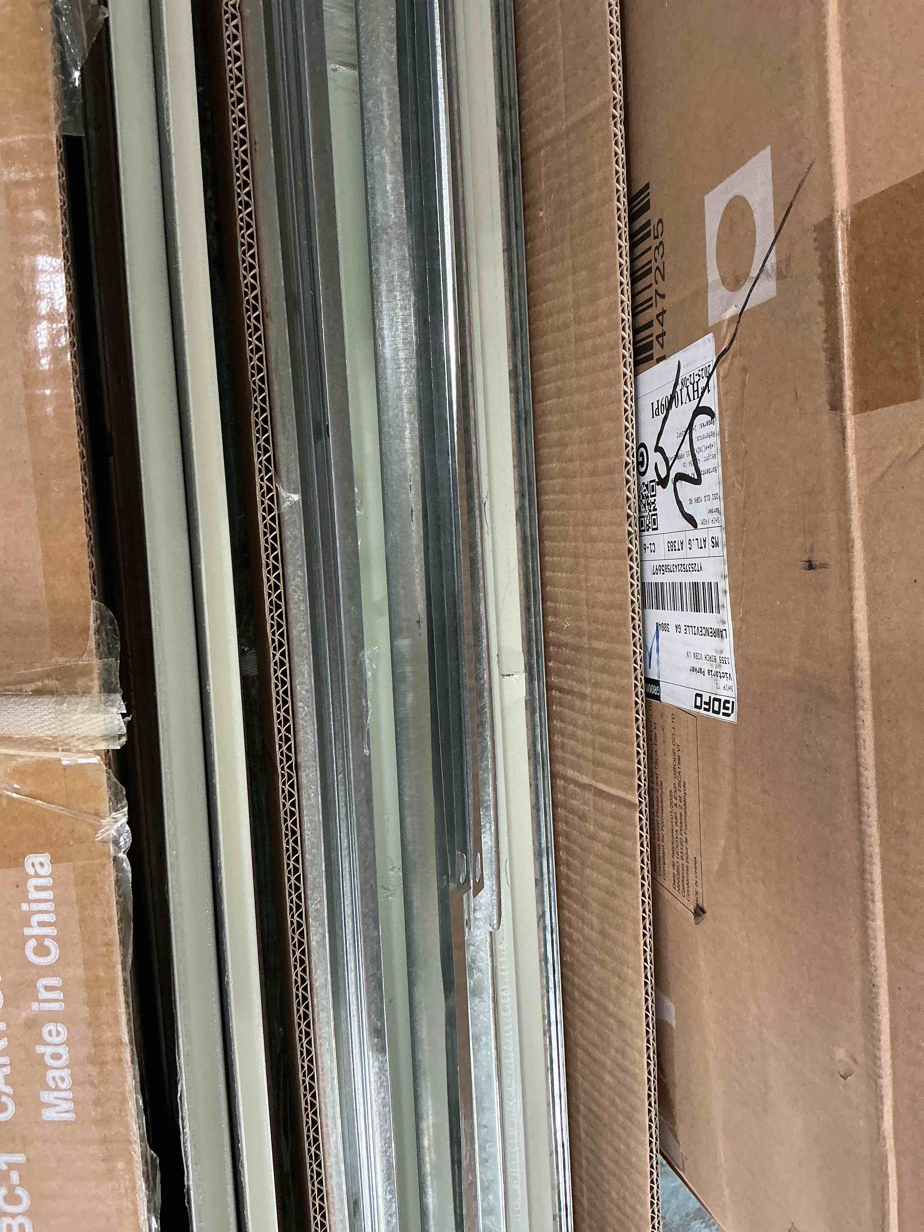 Condition photo showing As Is for tecspace 55 gallon aluminum deck box, ip65 waterproof level patio storage box, 221 lbs bearing capacity, for pool & sports equipment & garden tools storage white box1/2 not complete 