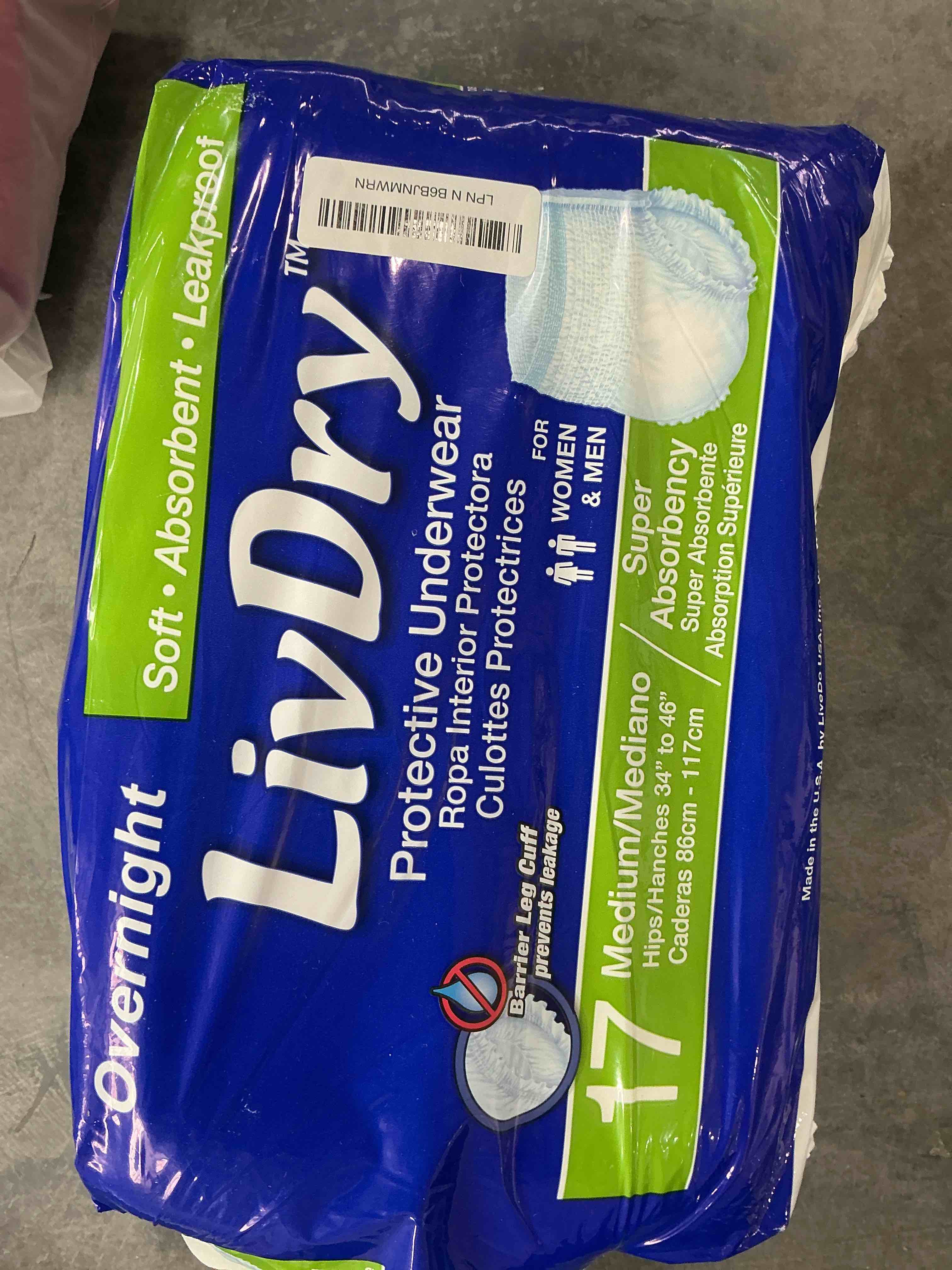 Condition photo showing Good Condition for livdry adult diapers large incontinence underwear, overnight, leak protection, 16-pack large (16 count)