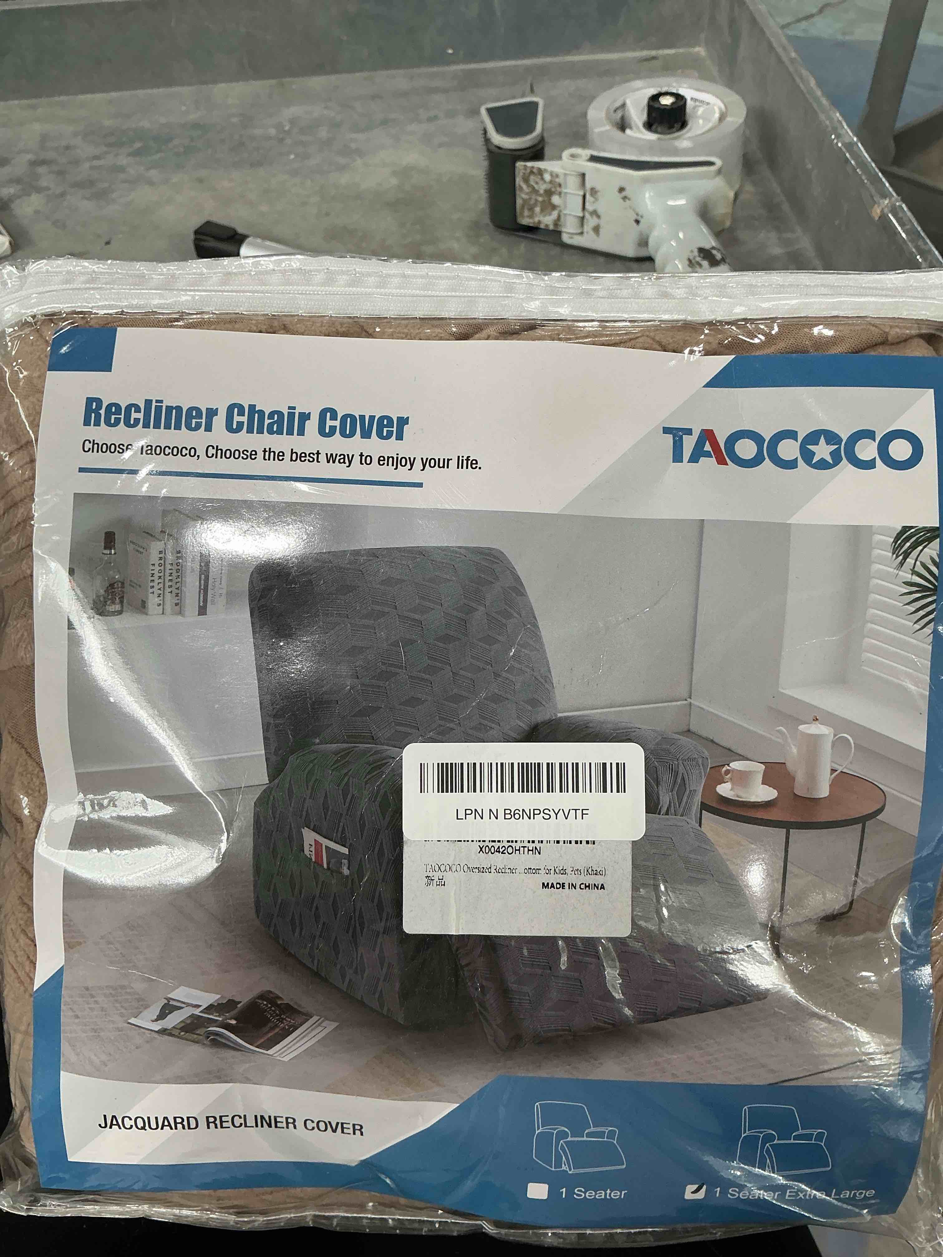 Condition photo showing New/Like New for taococo oversized recliner cover stretch recliner chair covers, jacquard reclining chair cover, furniture protector sofa slipcovers couch covers with elastic bottom for kids, pets (khaki) khaki 1 xl seater