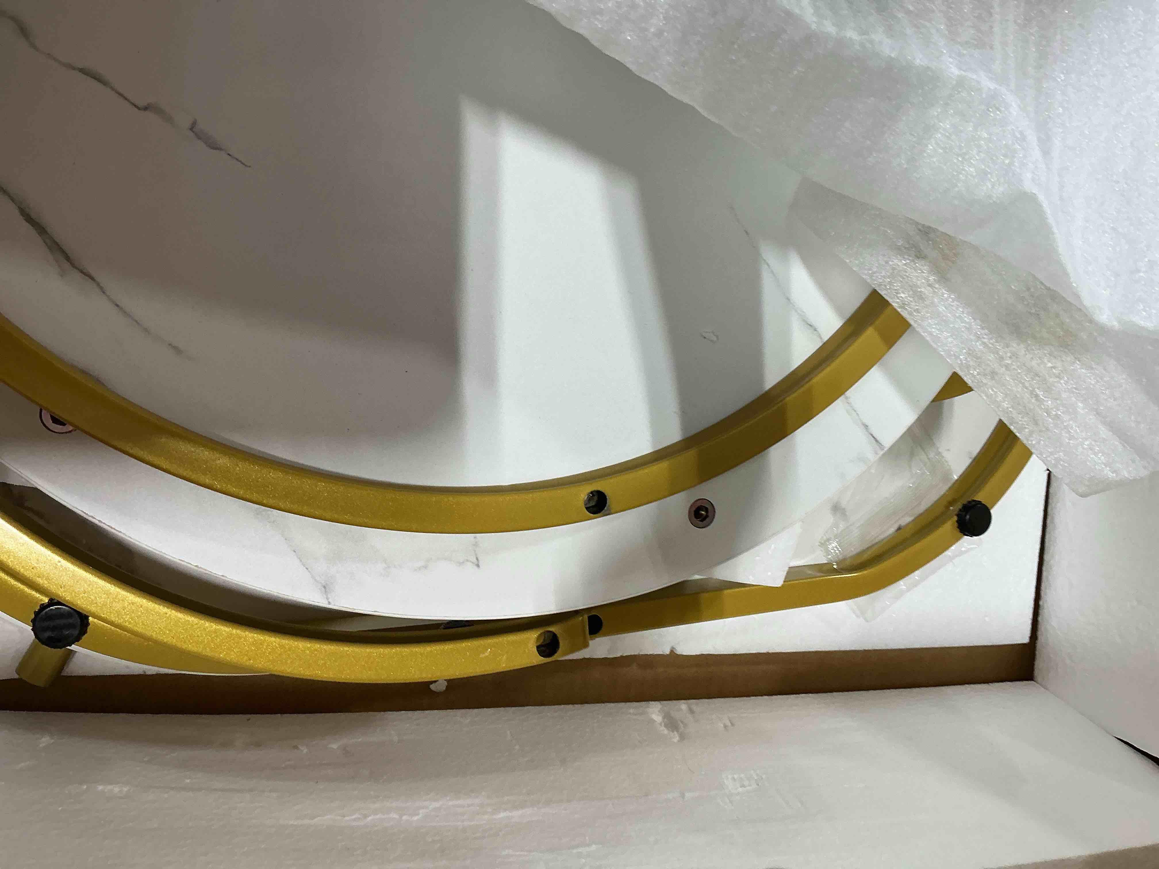 Condition photo showing Good Condition for modern nesting coffee table, gold, and marvel