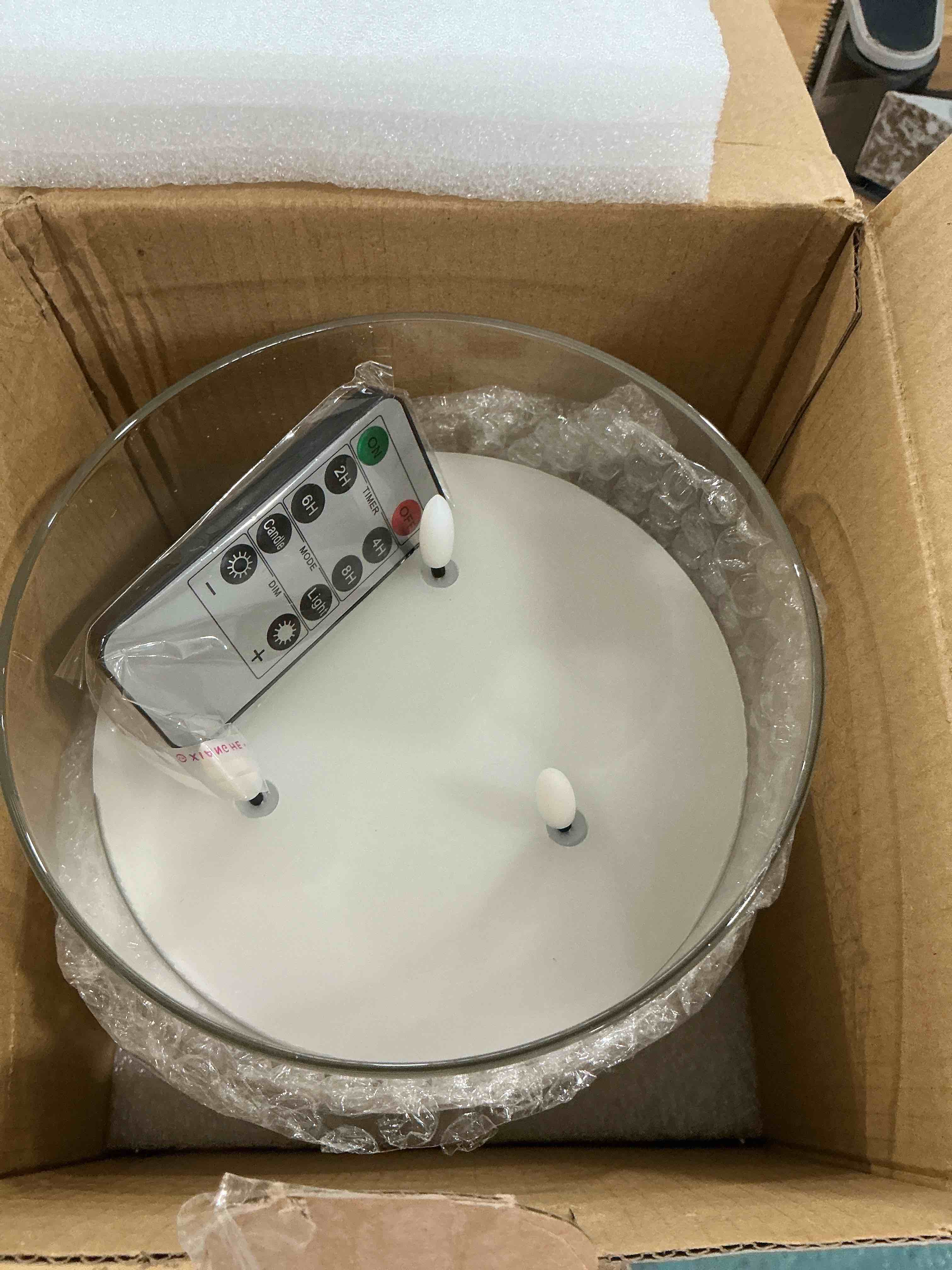Condition photo showing New/Like New for retisee 6'' x 6'' extra large flameless candles, 3 wick glass large candles with remote control and timer function, real wax led pillar flickering for st. patrick's spring party decor(clear,1 pcs) clear 1