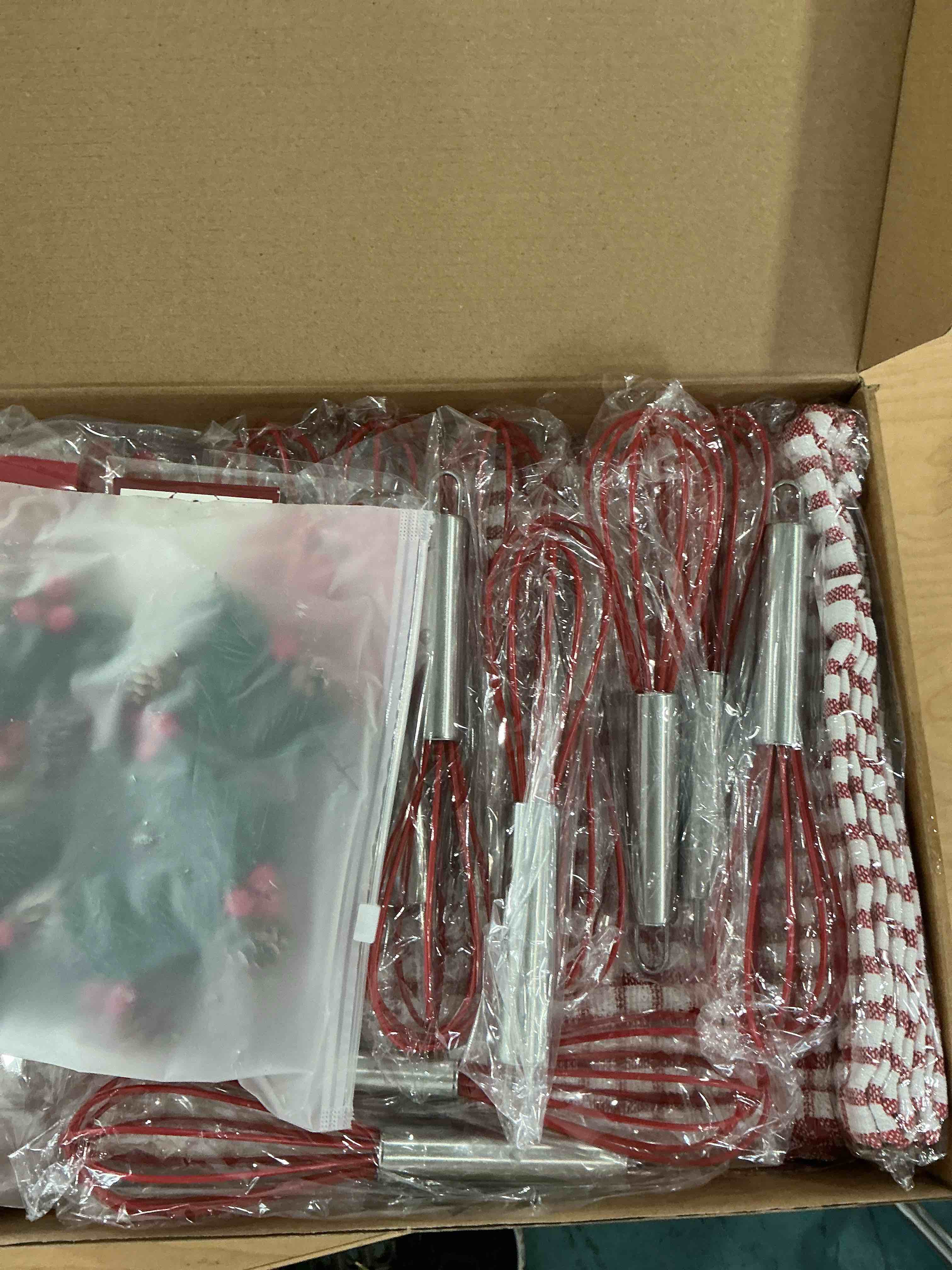 Condition photo showing Good Condition for 60pcs/12sets christmas whisk spatula baking gift sets include silicone spatula stainless steel whisk greeting card pine branch plaid towel christmas kitchen utensils for neighbor cooking essentials