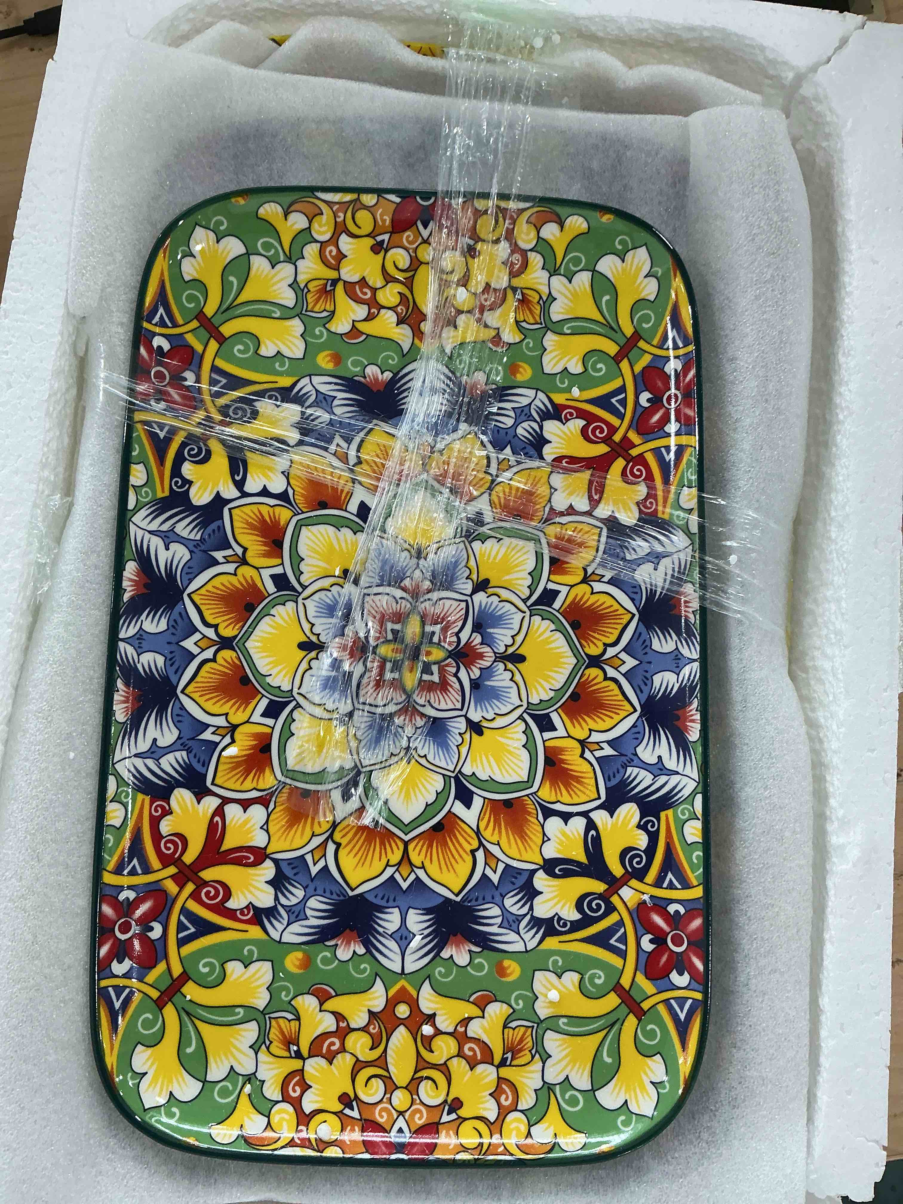 Condition photo showing New/Like New for vancasso serving platters set of 3, 16"/14"/12" inch rectangular trays - extra large, ceramic bohemian serving dish for entertaining food, microwave & dishwasher safe, vintage vintage 3 pcs