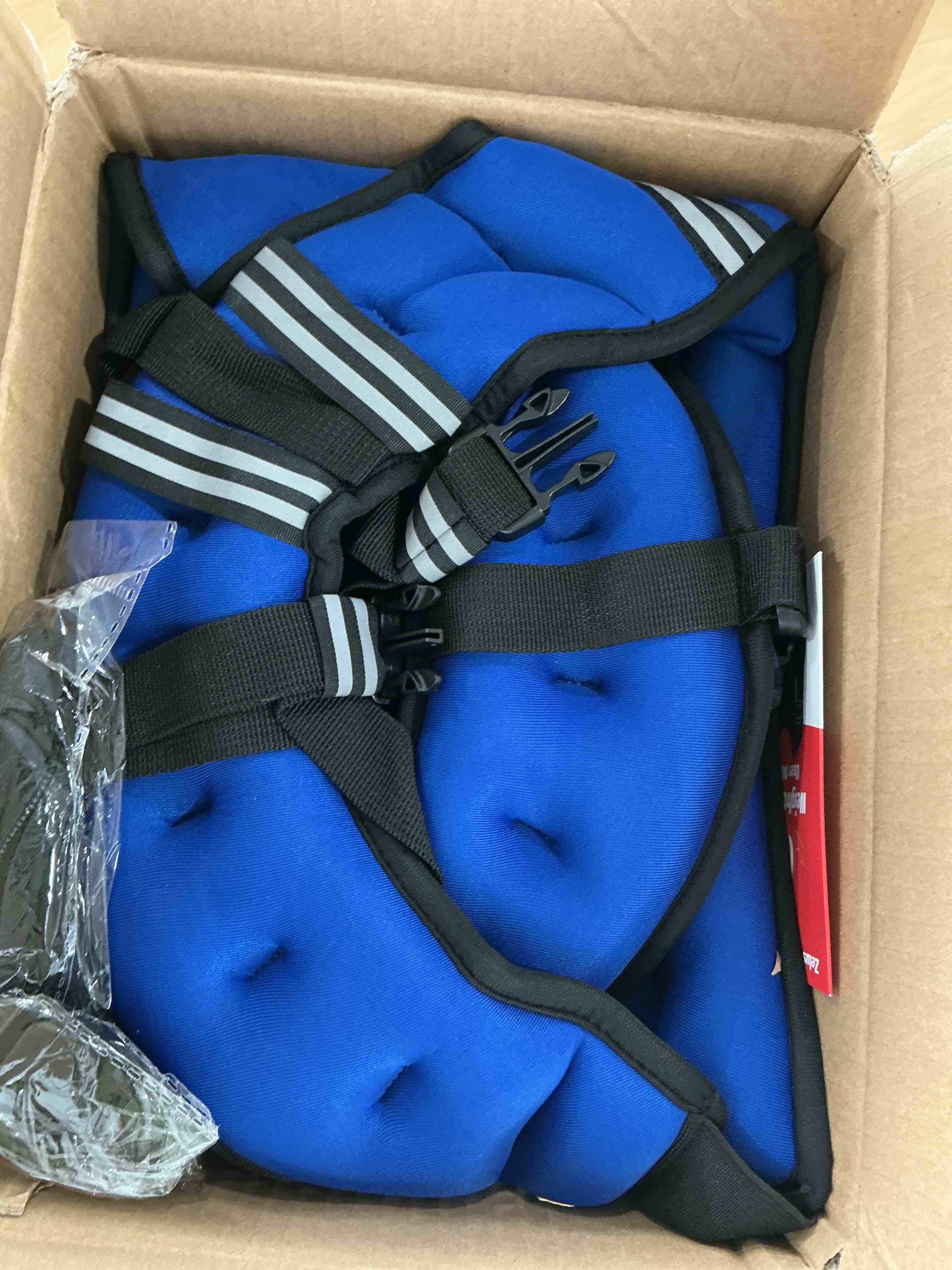 Condition photo showing New/Like New for zelus weighted vest, 6lb/8lb/12lb/16lb/20lb/25lb/30lb weight vest with reflective stripe for workout, strength training, running, fitness, muscle building, weight loss, weightlifting 16lb blue