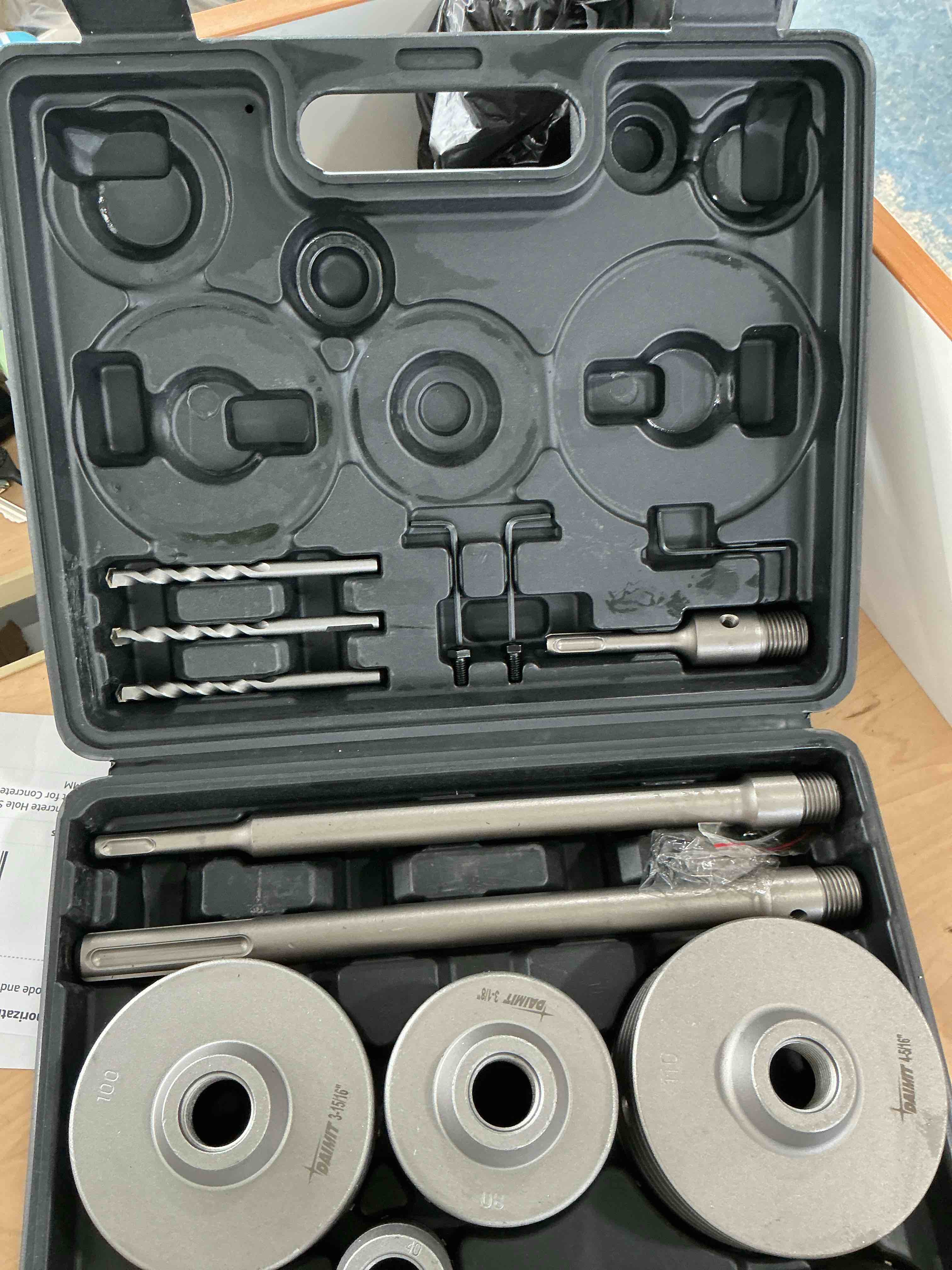 Condition photo showing New/Like New for daimit 20pcs concrete hole saw kits with 3 drill bits and sds plus & max shank, hole saw tool set for concrete cement brick stone wall drilling, kit size 30 40 50 65 80 100 110mm
