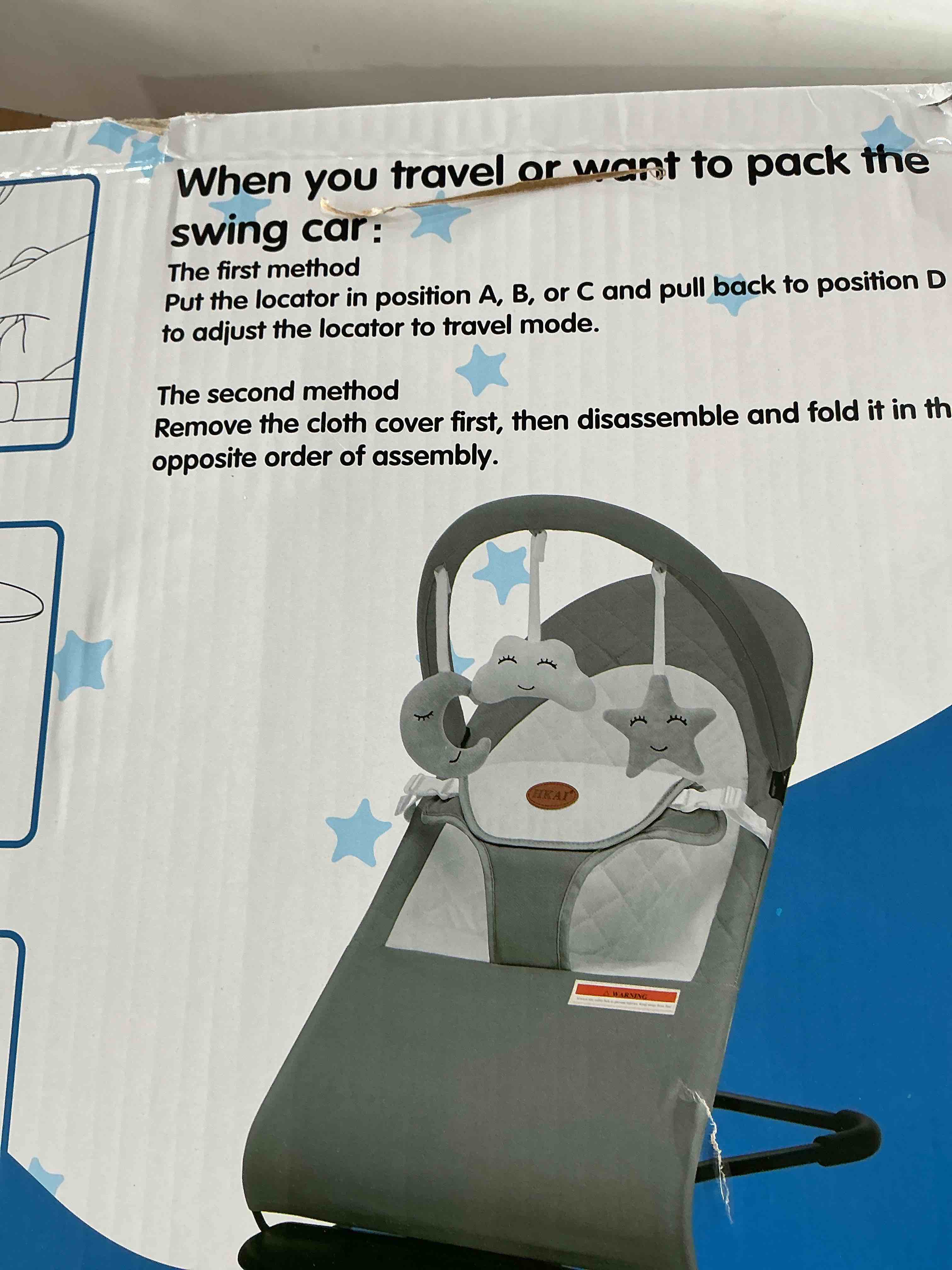 Condition photo showing Good Condition for hkai baby bouncer, portable baby bouncer seat for babies 0-18 months, 100% cotton fabrics, 3 modes of use with rocker and stationary options, infant rocker chair with hanging toys-light grey