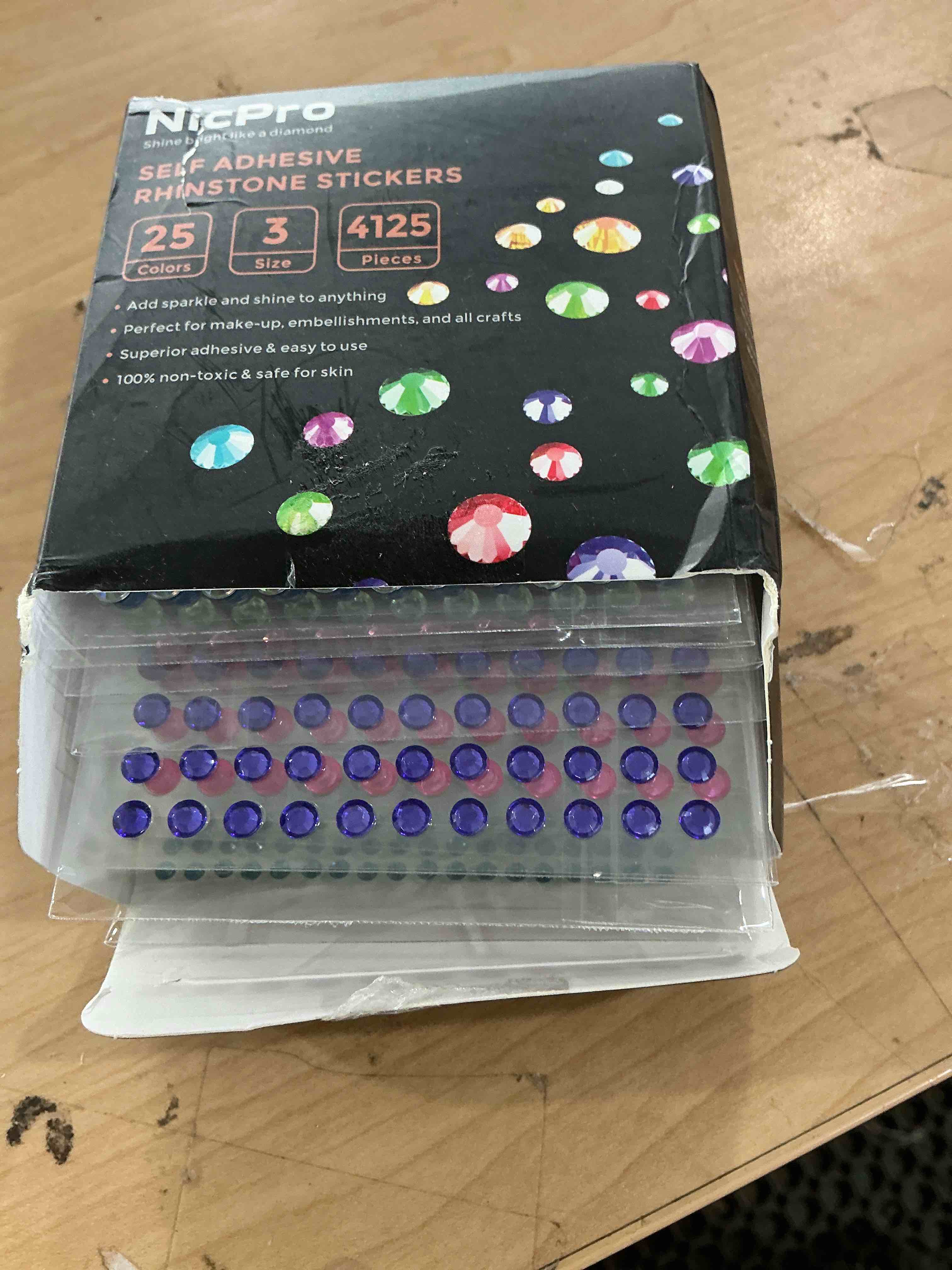 Condition photo showing Good Condition for 4125 pcs self adhesive rhinestone stickers, nicpro bling gem stickers for face nail body makeup festival, 3 sizes 25 colors, 25 sheets for diy crafts decorations cards 25 sheet 25 colors