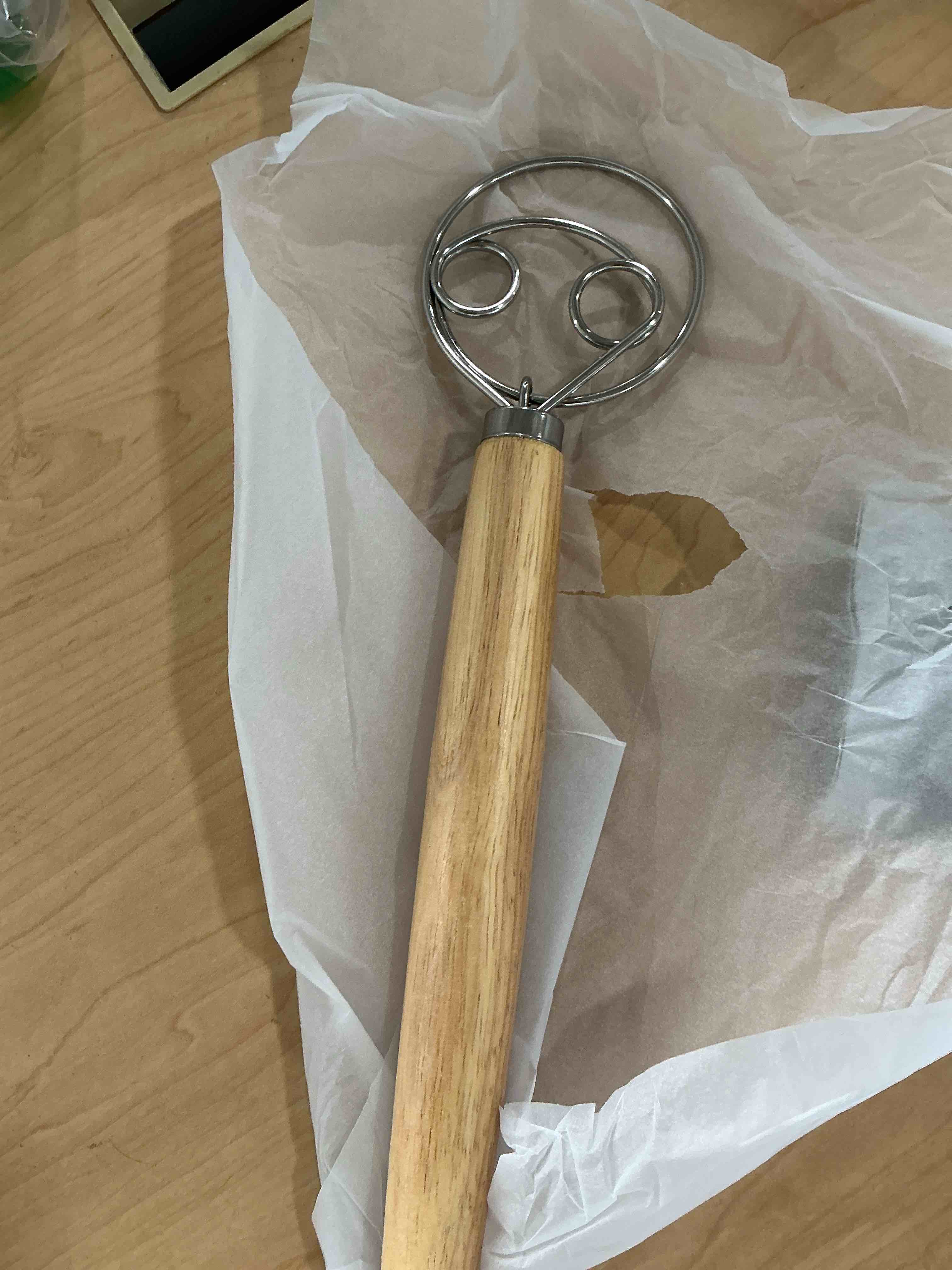 Condition photo showing Good Condition for 304 stainless steel danish dough whisk for sourdough 13 inch – super sturdy bread whisk with smooth wooden handle – dough tool for sourdough bread baking supplies & artisan mixing