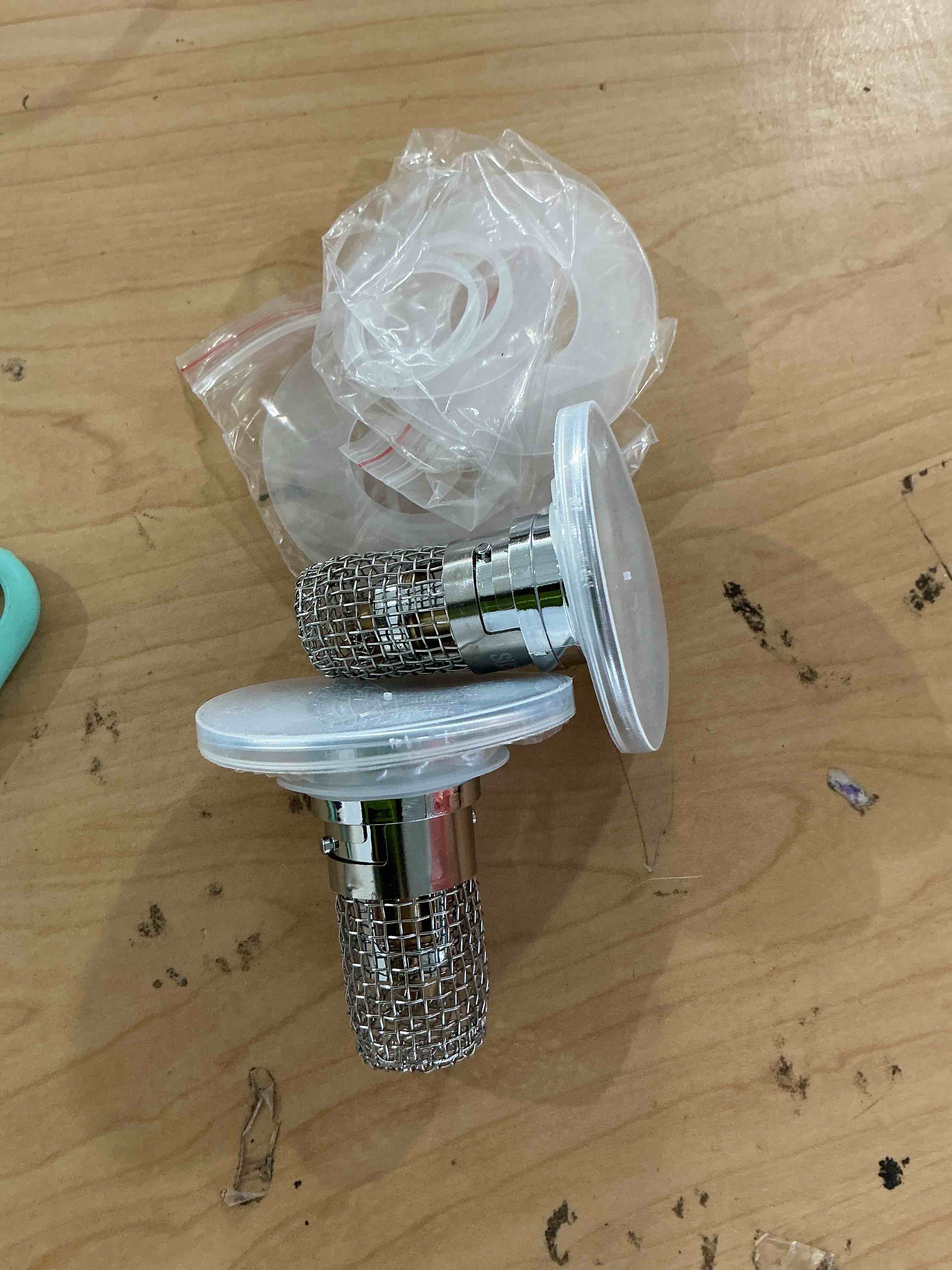 Condition photo showing Good Condition for 2pcs bathroom sink stopper strainer, pop-up bathroom sink drain strainer with removable stainless steel hair catcher basket, universal fit for us bathroom sinks, bathtubs, showers & floor drains