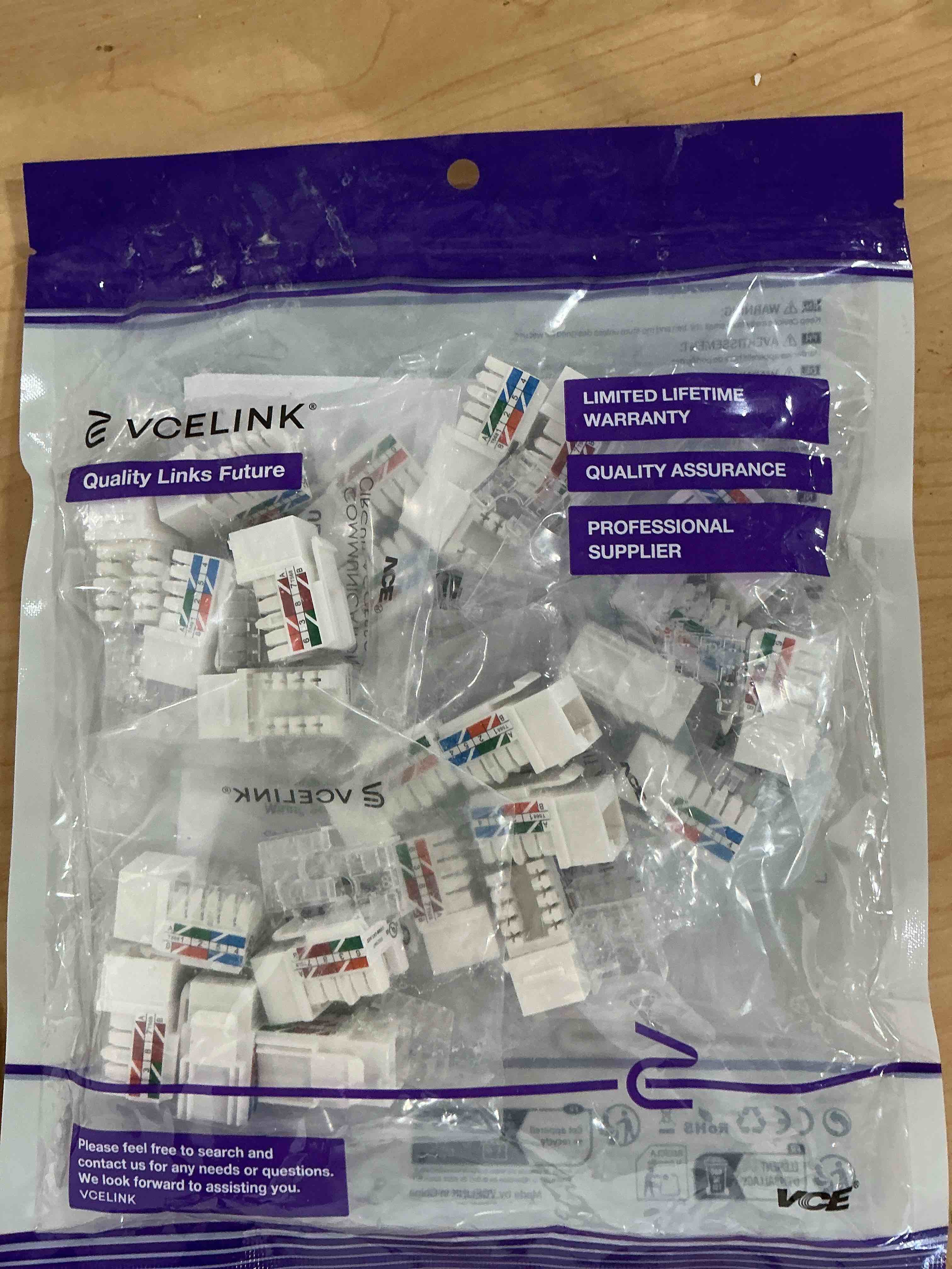Condition photo showing Good Condition for vce rj45 cat6a keystone jack ul listed 25-pack, 10 gbps slim profile modular ethernet jacks insert 110-type utp 90-degree, white 25 cat6a