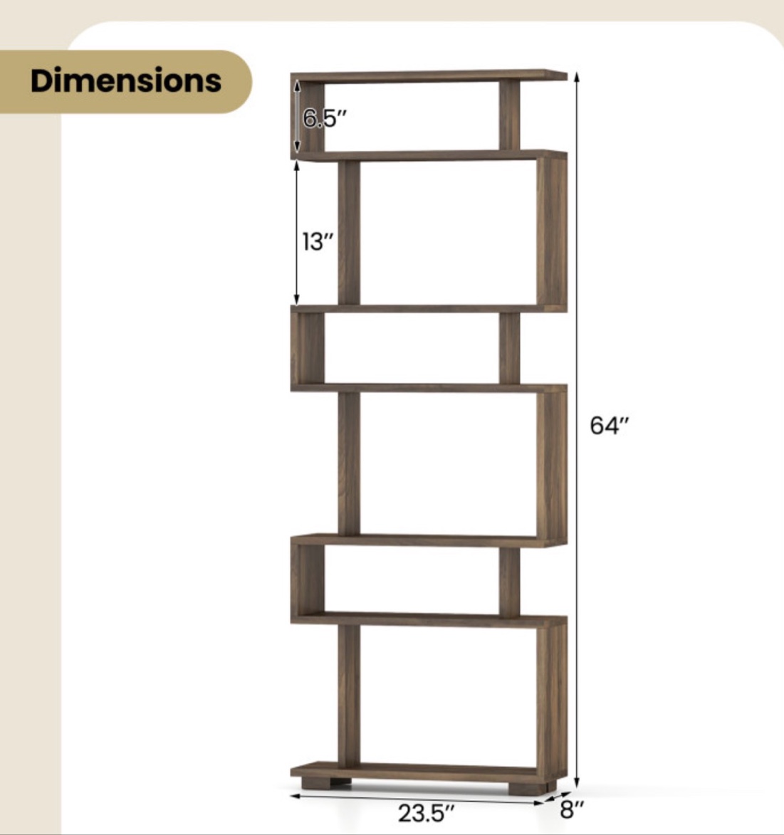 Condition photo showing As Is for 6 tier shaped  bookshelf storage self bookcase 
