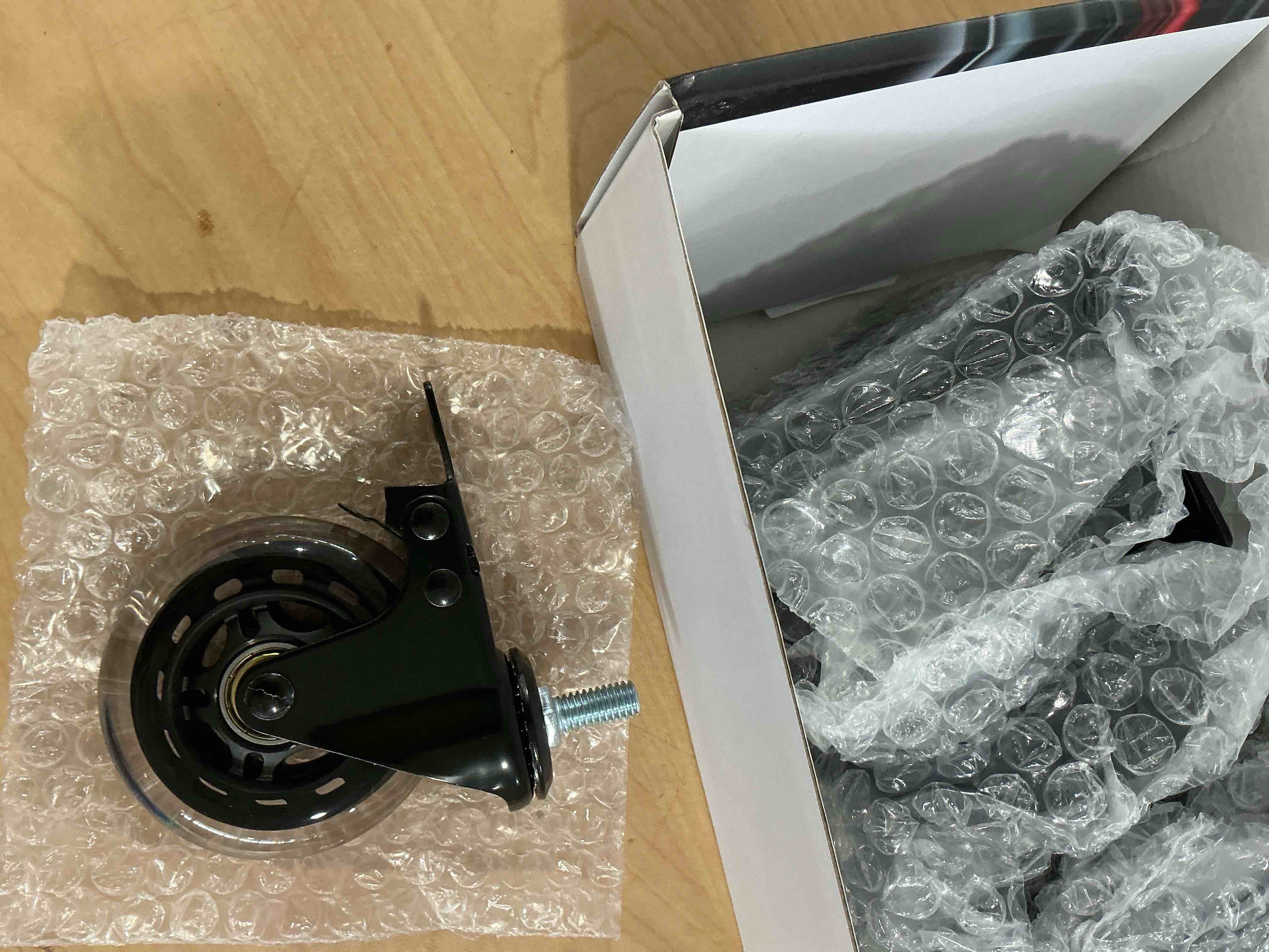 Condition photo showing Good Condition for 5 pack 3" caster wheels with safety dual locking,heavy duty english 3/8"-16 unc bolt,rubber castors with brakes,threaded stem mount,360 degree swivel,protection of hardwood,carpet,tile floor