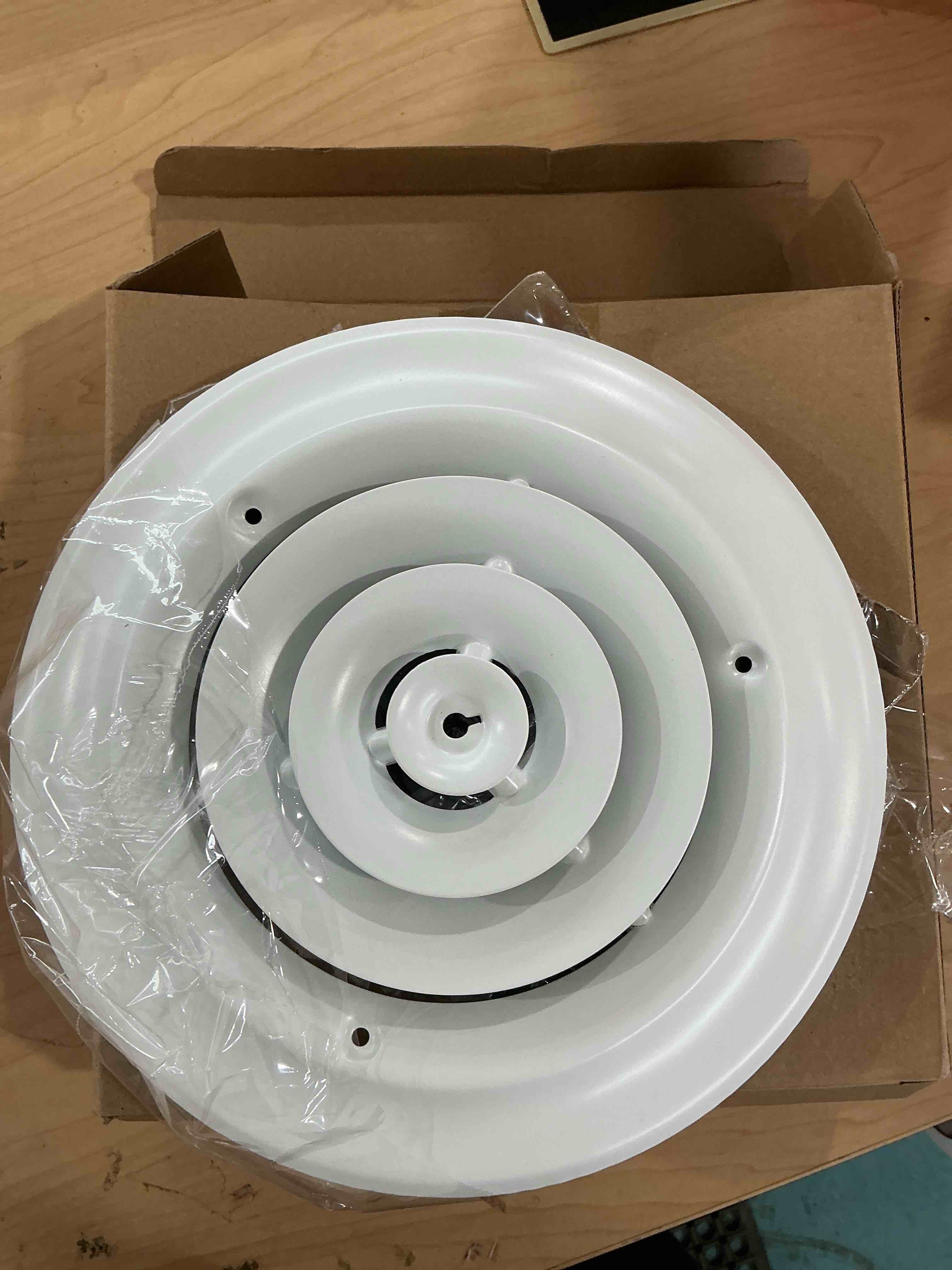 Condition photo showing Good Condition for therwen 1 pack 6 inch round vent cover ceiling diffuser hvac vent duct cover replacement with steel butterfly damper fitting in 6 inch duct, outer dimensions: 9-15/16" 6 inch white and black 1