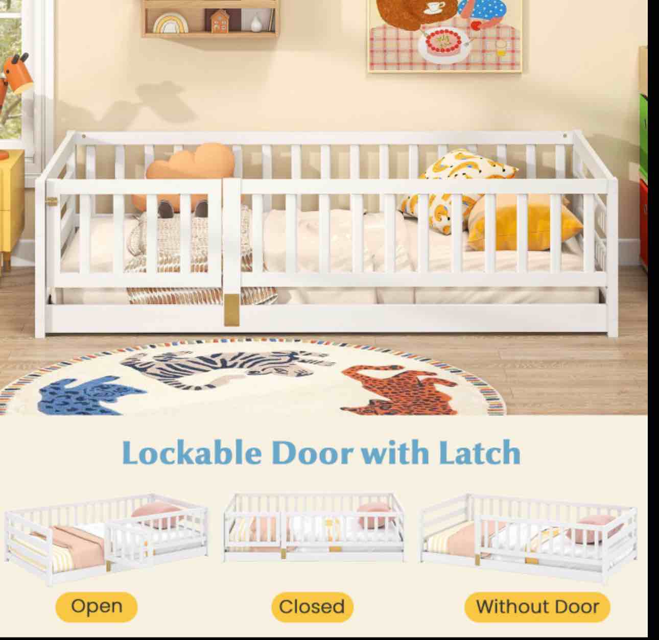 montessori style full-size floor bed white