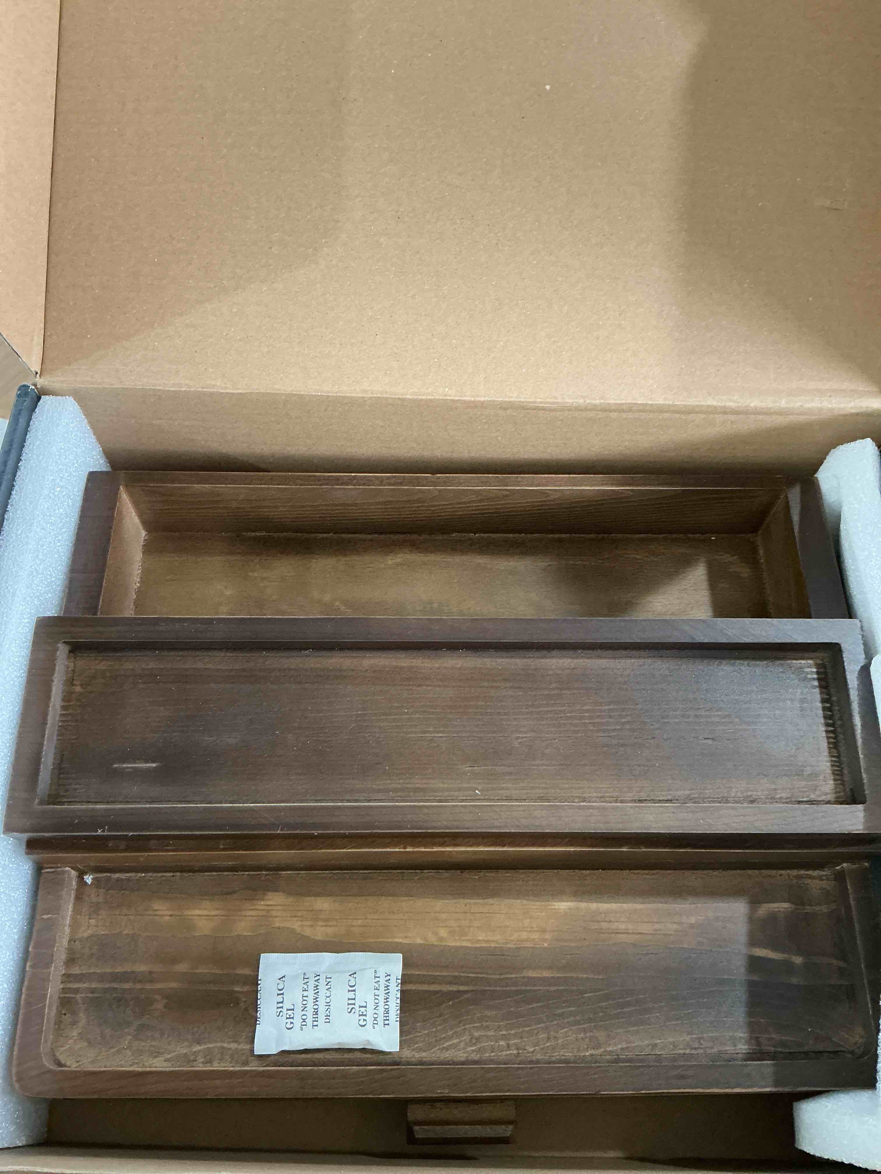 Condition photo showing Good Condition for cologne organizer for men, 3 tier wooden cologne stand with drawer storage and hidden compartment, perfume display holder for dresser, great gifts for men and women valentine, brown