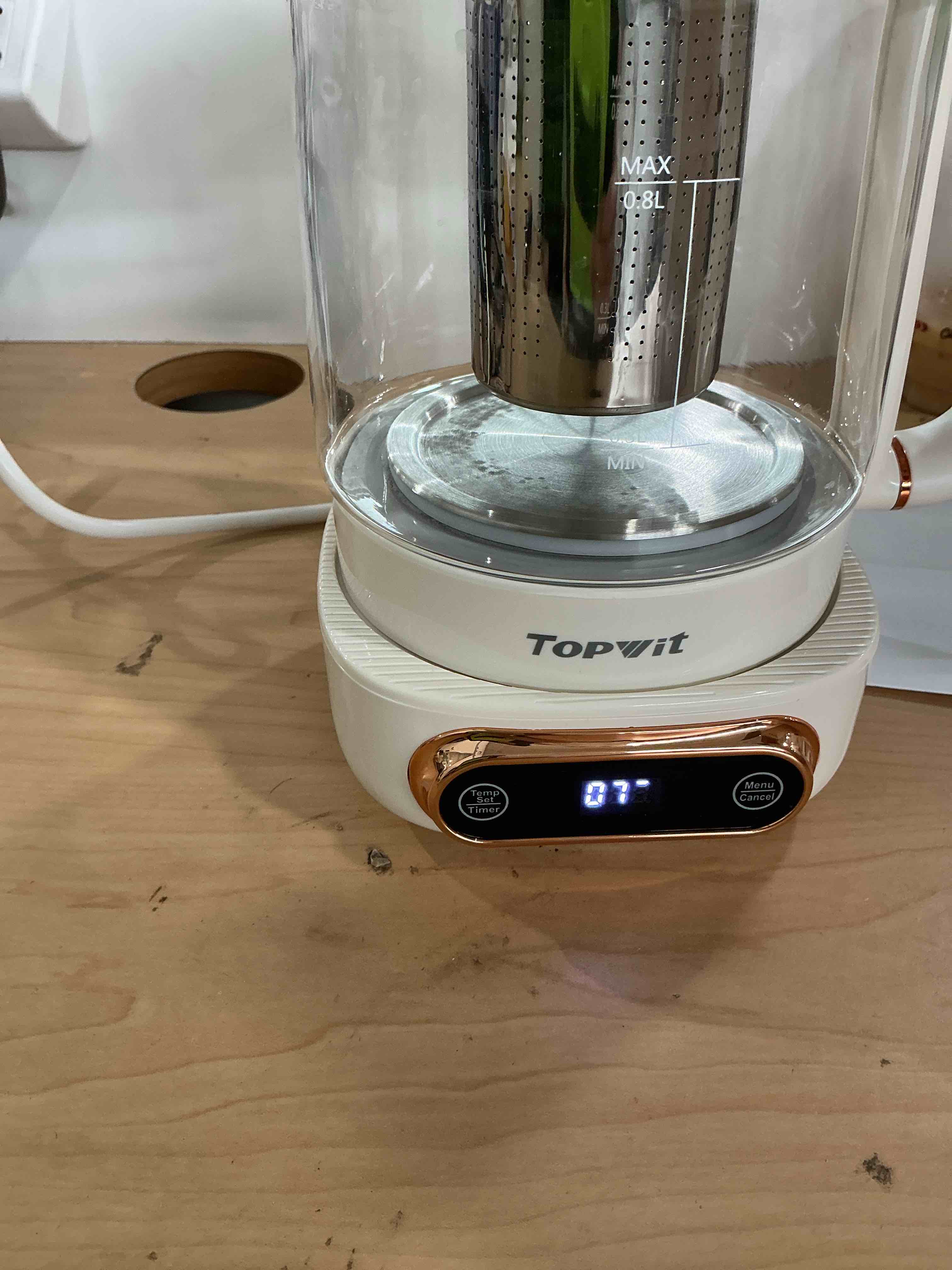 Condition photo showing New/Like New for topwit electric tea kettle, 11 temperature control & 4 presets glass kettle with removable infuser, 0.8l electric kettle for coffee, formula, tea maker with 8h keep warm, boil-dry protect, beige 0.8 quarts