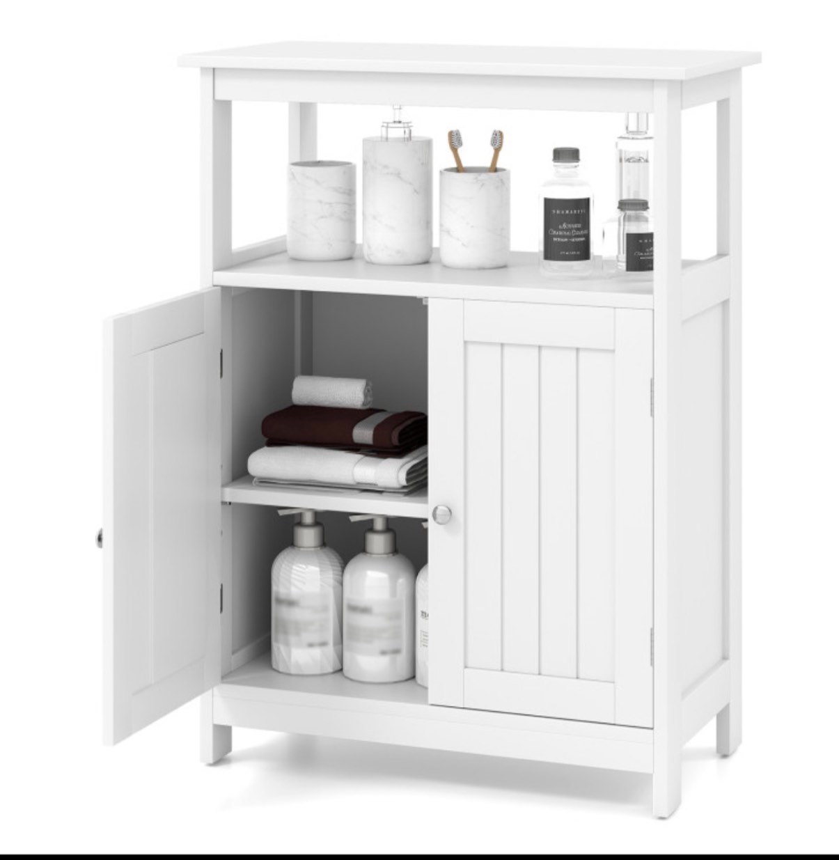 bathroom floor freestanding cabinet white compartment complete
