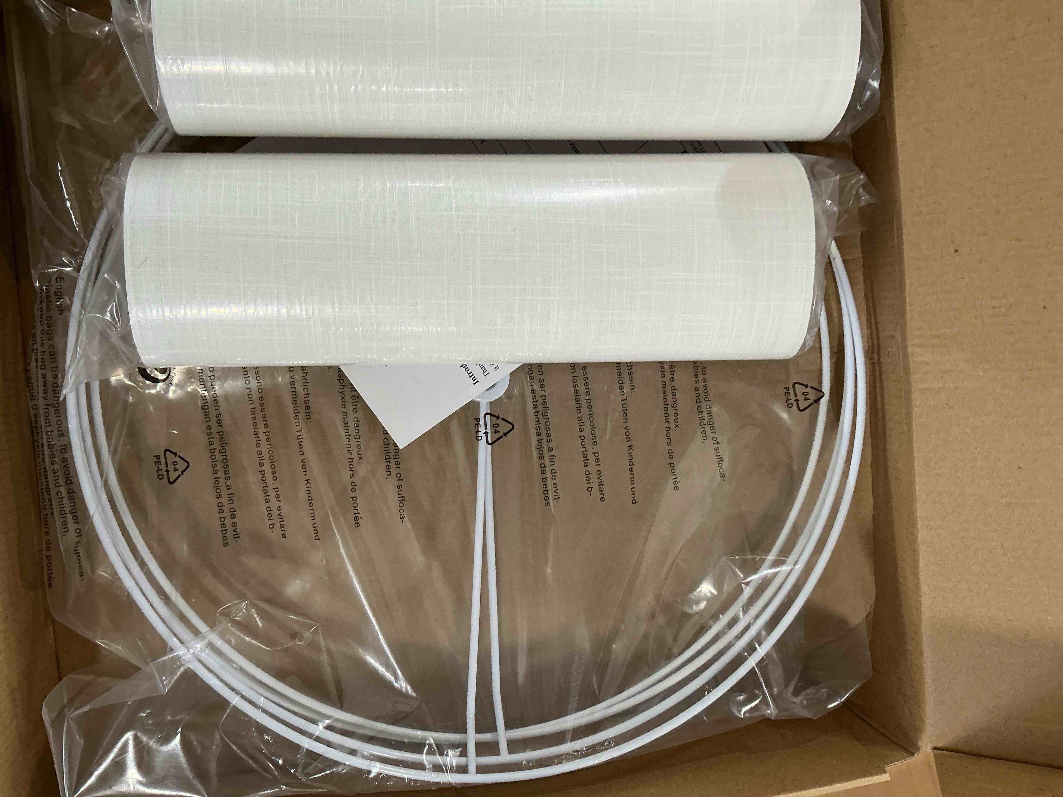 Condition photo showing Good Condition for drum lamp shades set of 2, white line lamp shades for table lamps floor lamp, 13" top x 13" bottom x 10" high large fabric lamp shades, easy assembly replacement lampshades white-2pack