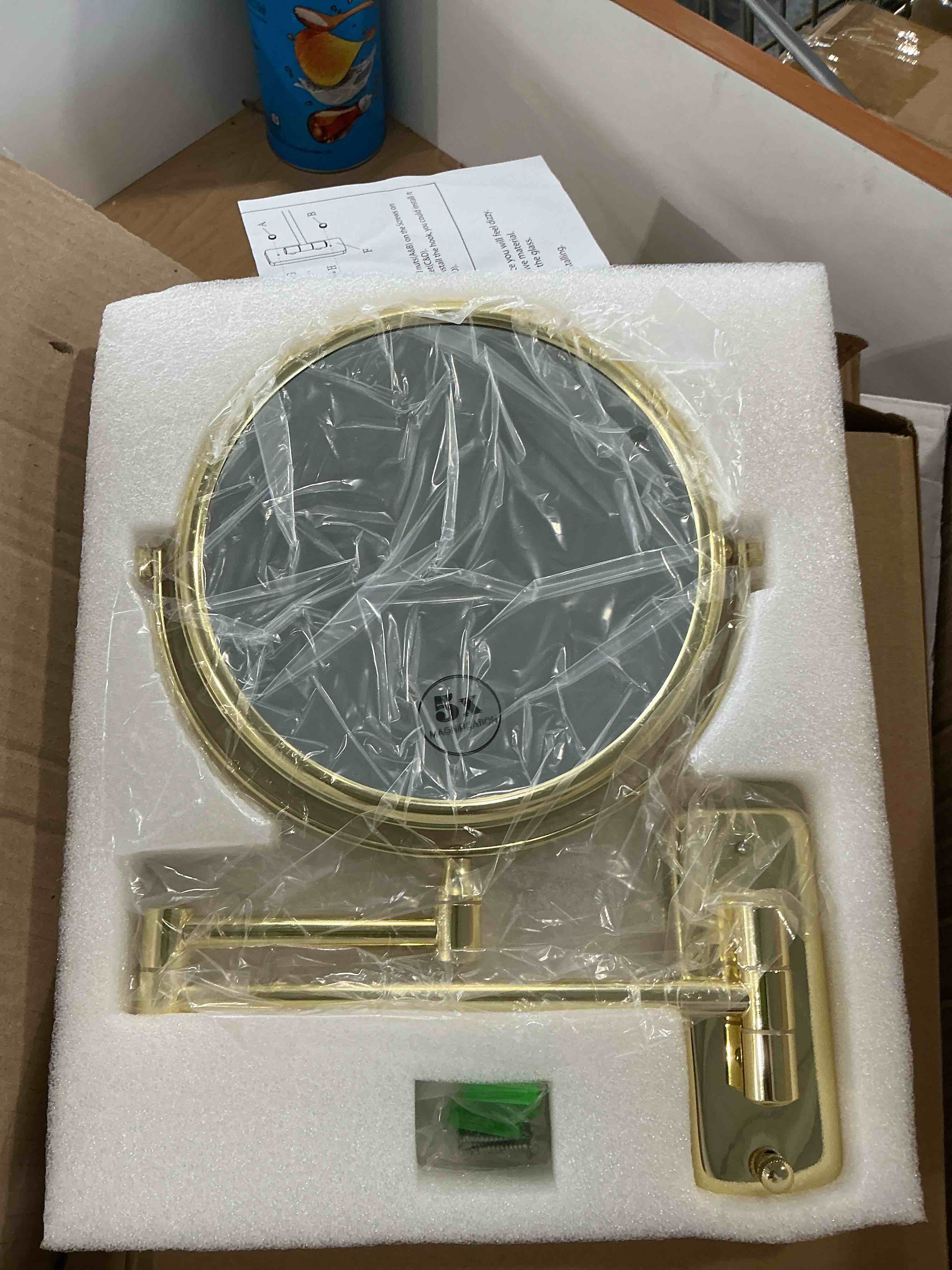 Condition photo showing New/Like New for cerdeco 8 inch double sided makeup wall mount mirror with gold plated finish 360 swivel extendable cosmetic shaving mirror