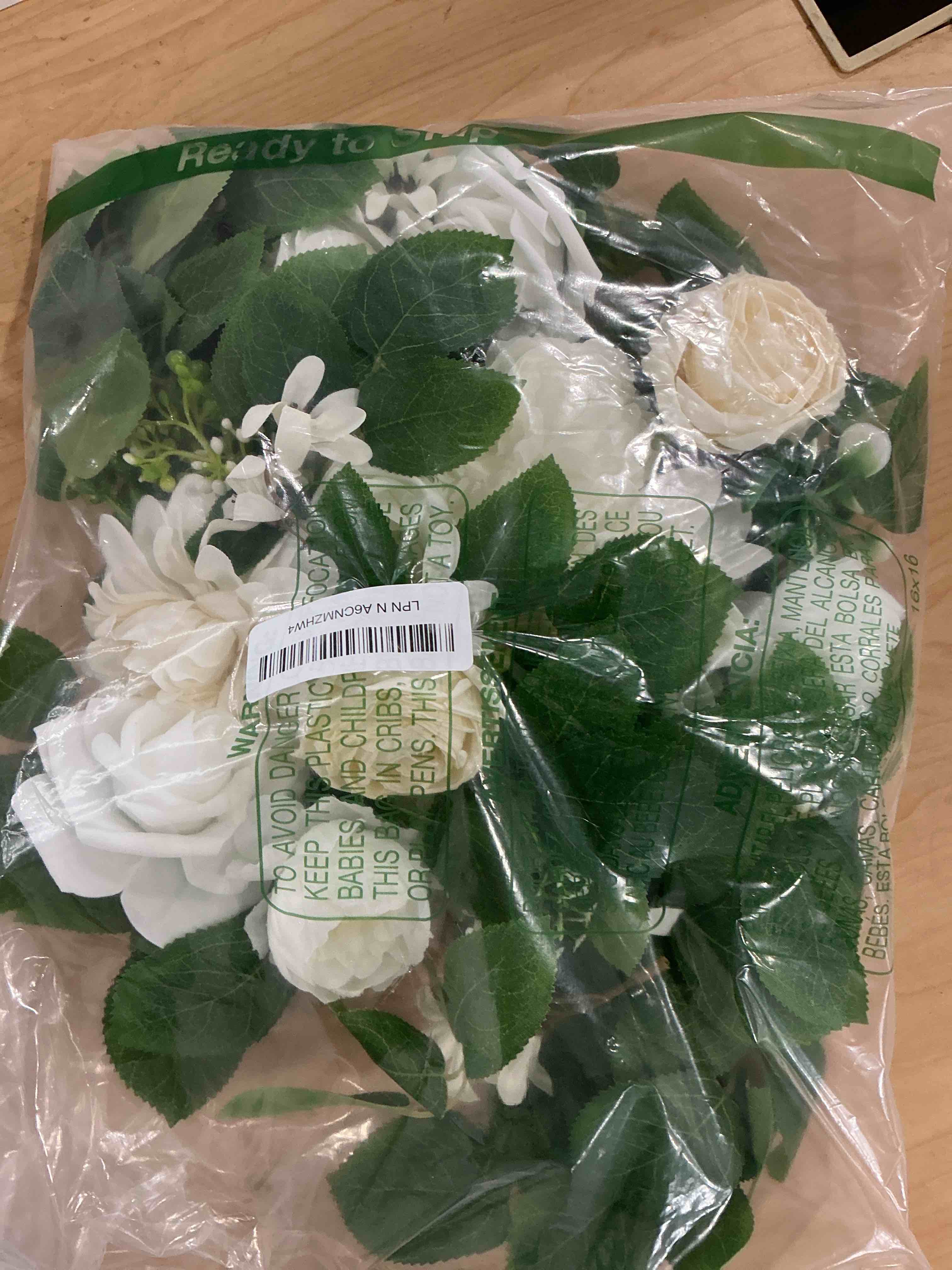 Condition photo showing Good Condition for 2 packs wedding arch flowers, 28”/20” floral swag flower arch arrangement for wedding ceremony backdrop reception welcome sign background decoration white