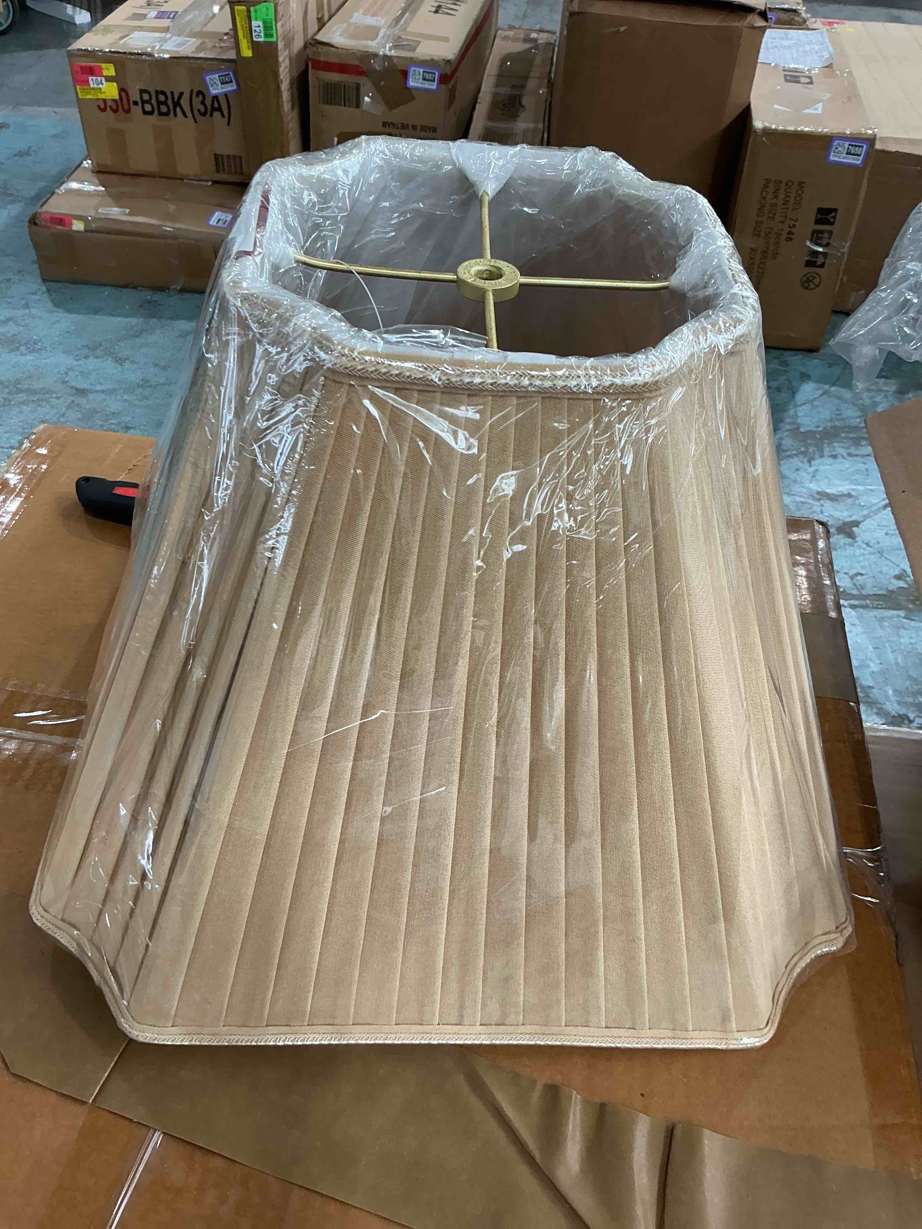 Condition photo showing New/Like New for royal designs inverted cut corner pleated designer lamp shade, eggshell, 7 x 15 x 11.5