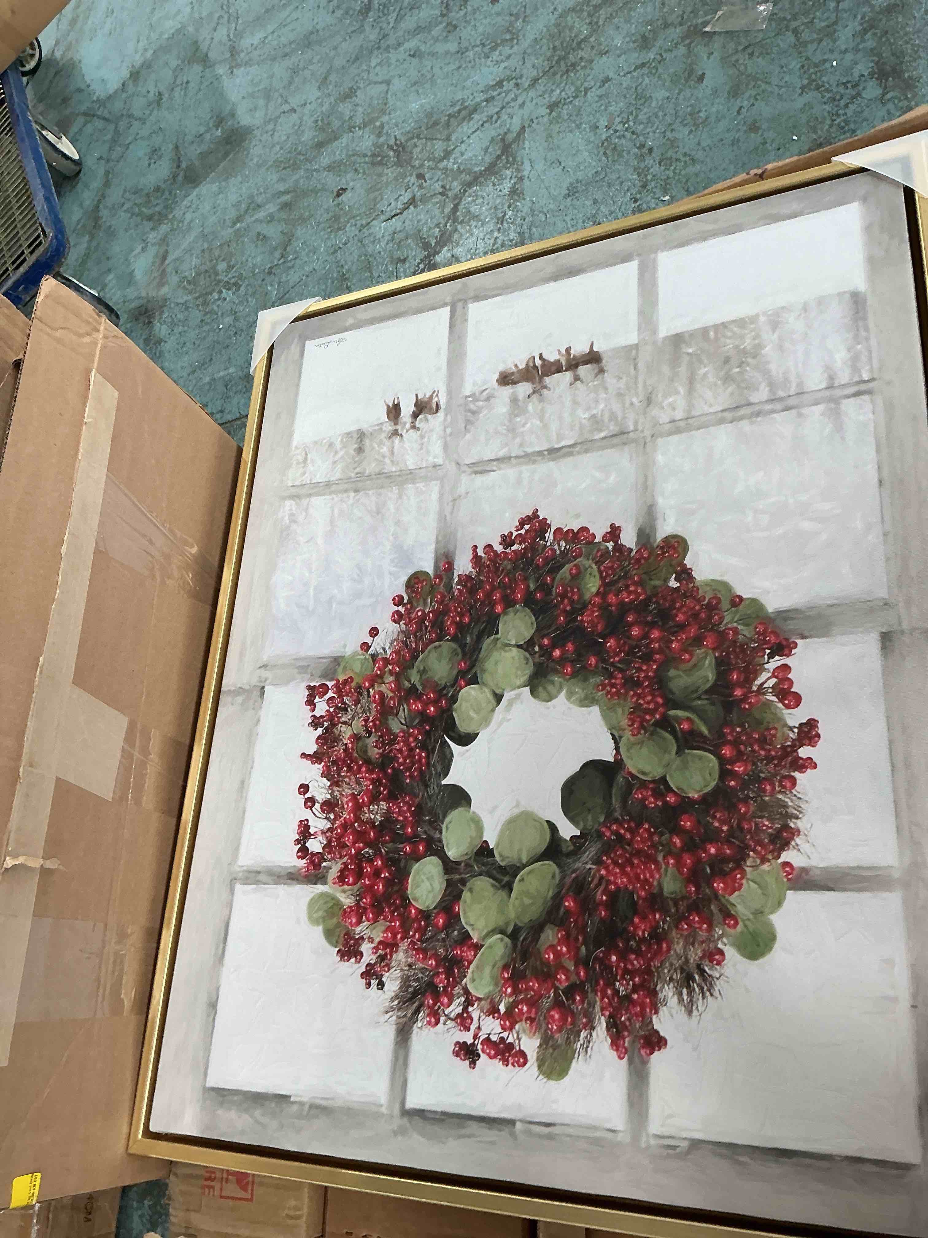 Condition photo showing Brand New for stupell industries holly wreath & reindeer framed giclee art design by lori deiter