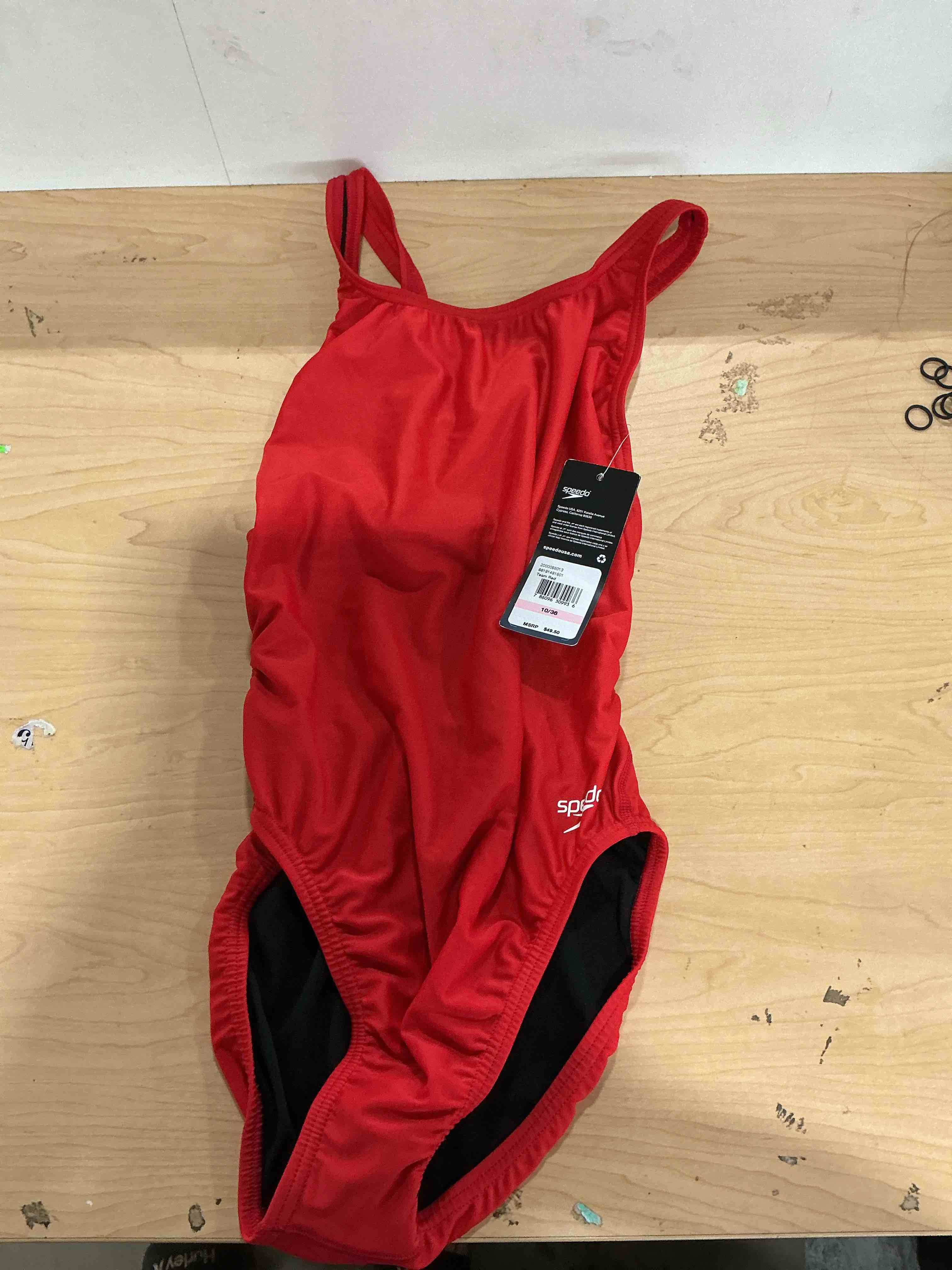 Condition photo showing New/Like New for speedo womens swimsuit one piece prolt super pro solid red adult size 36