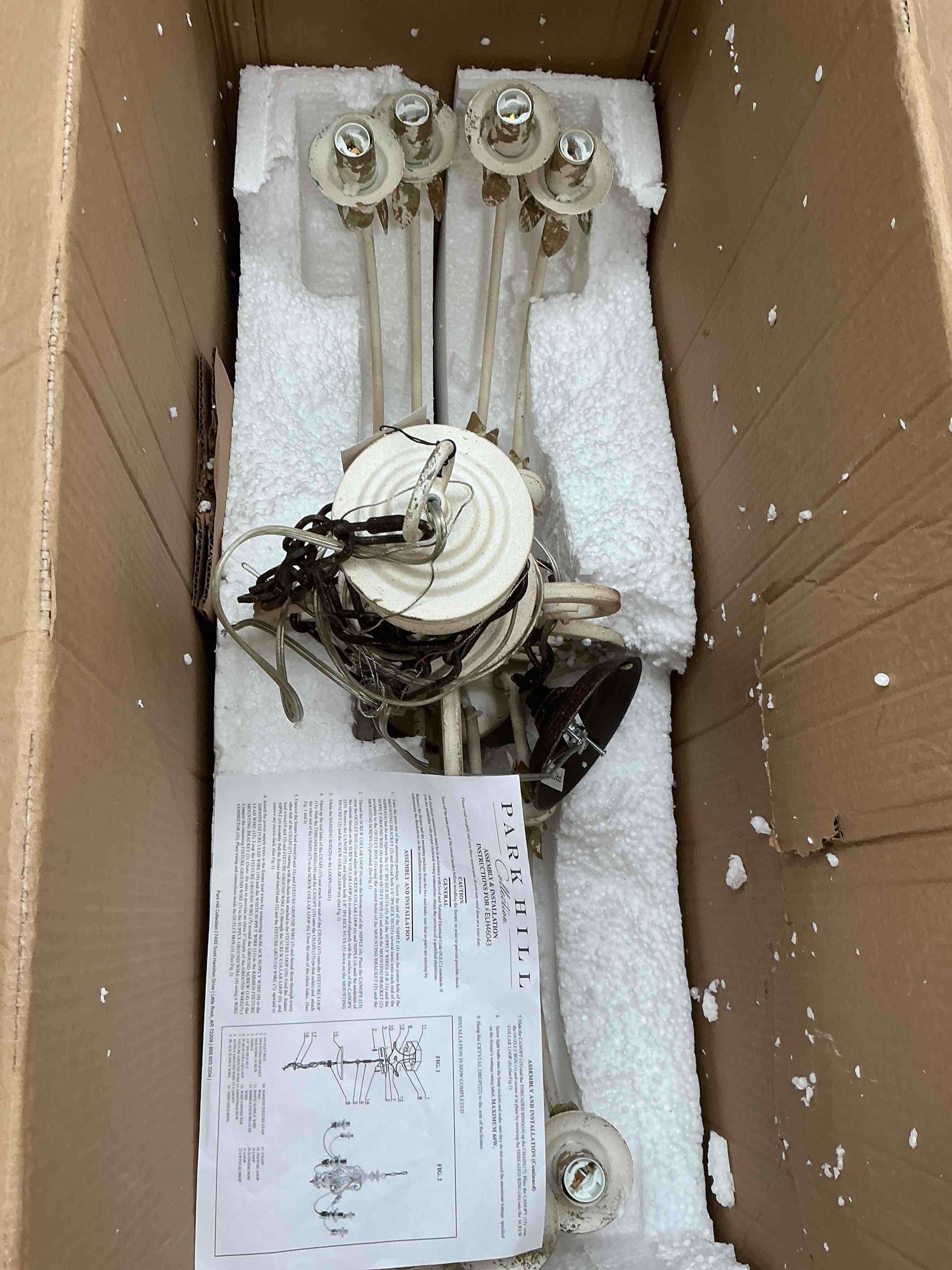 Condition photo showing New/Like New for rustic french country chandelier with gold leaf accents